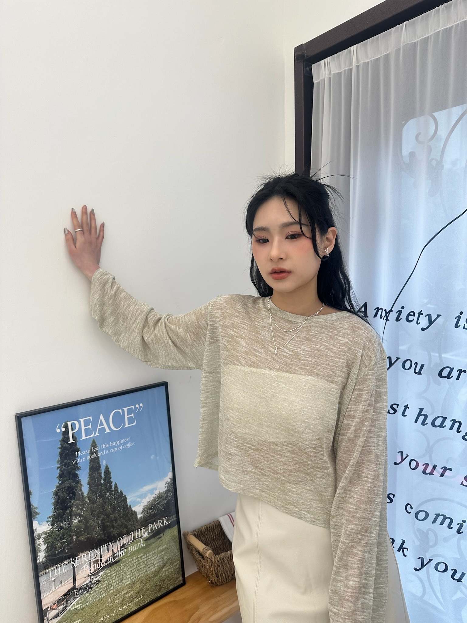 心花開後鏤空綁繩罩衫