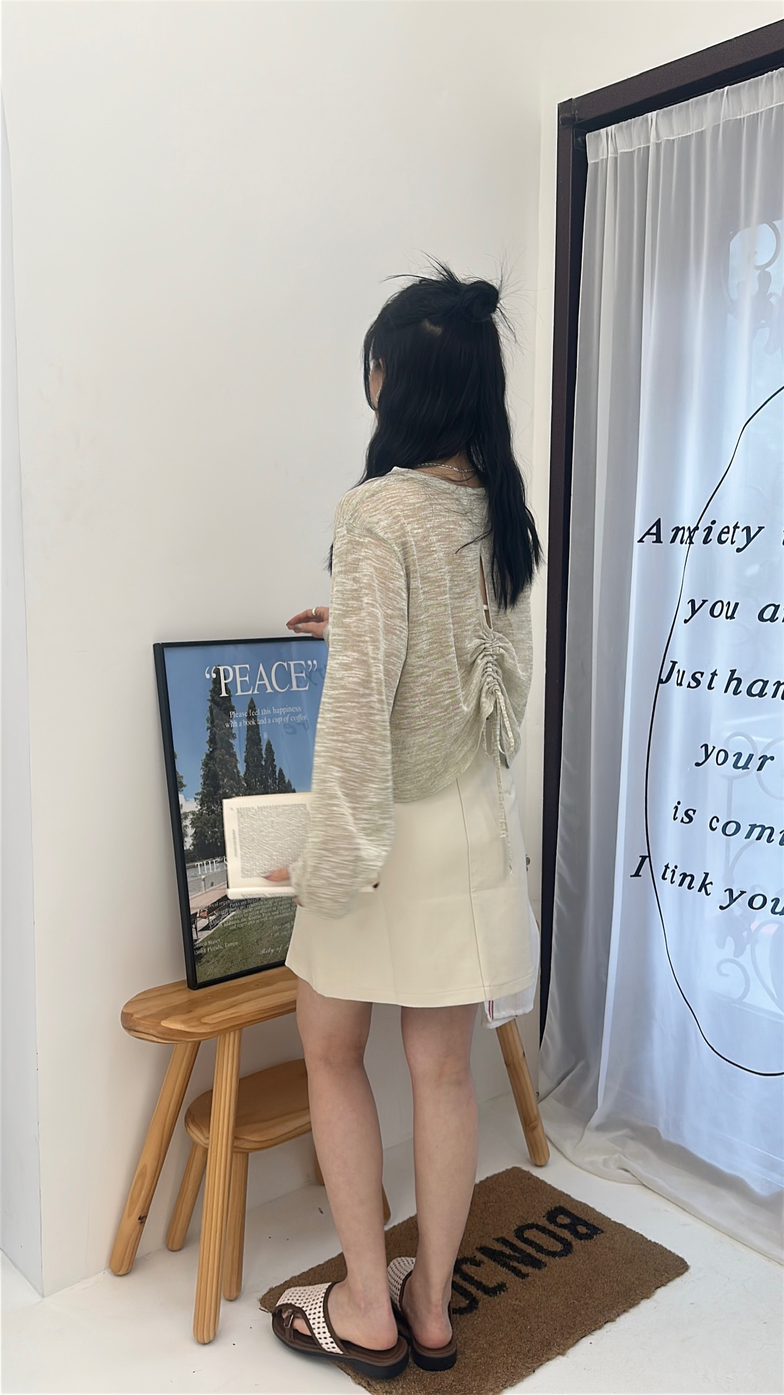 心花開後鏤空綁繩罩衫