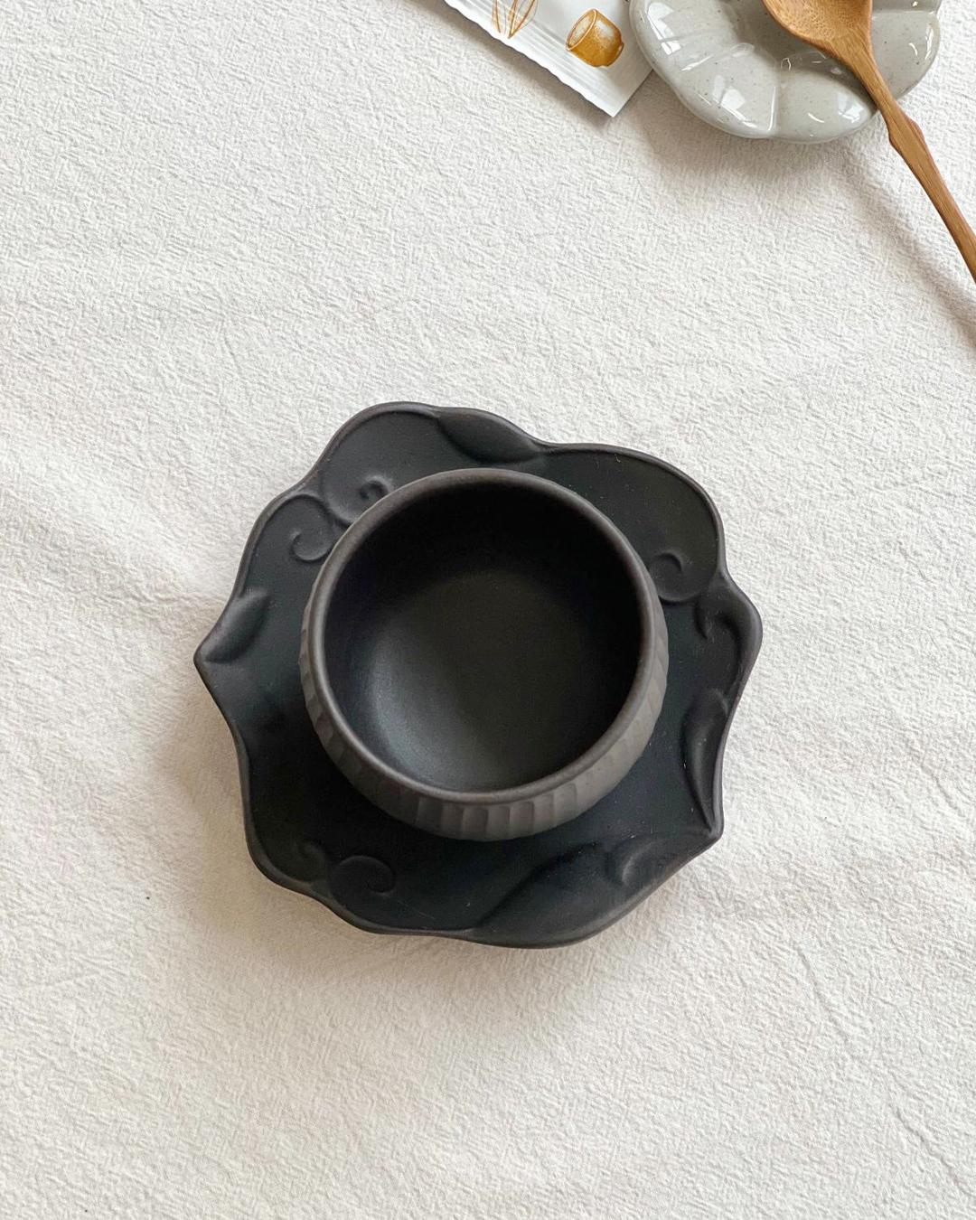 益子燒 童話系列 圓杯茶碟套裝 深灰｜職人 若林健吾