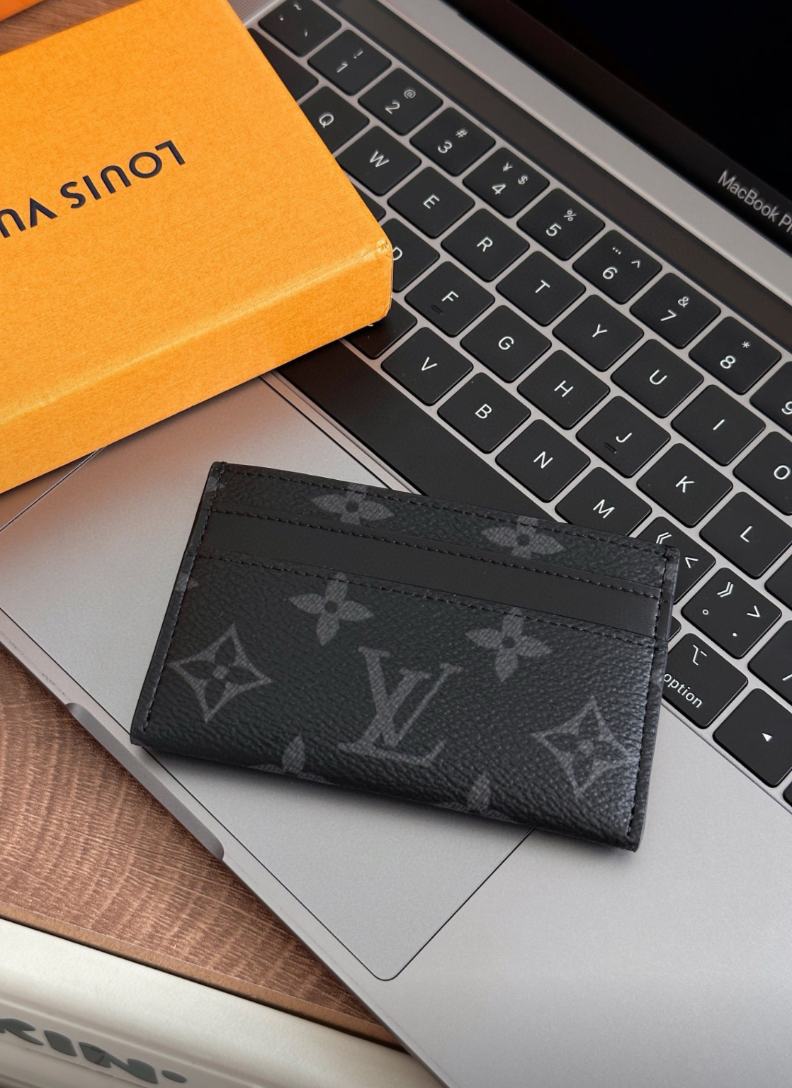 LOUIS VUITTON Porte Cartes 雙字母印花塗層帆布卡片夾男款黑色