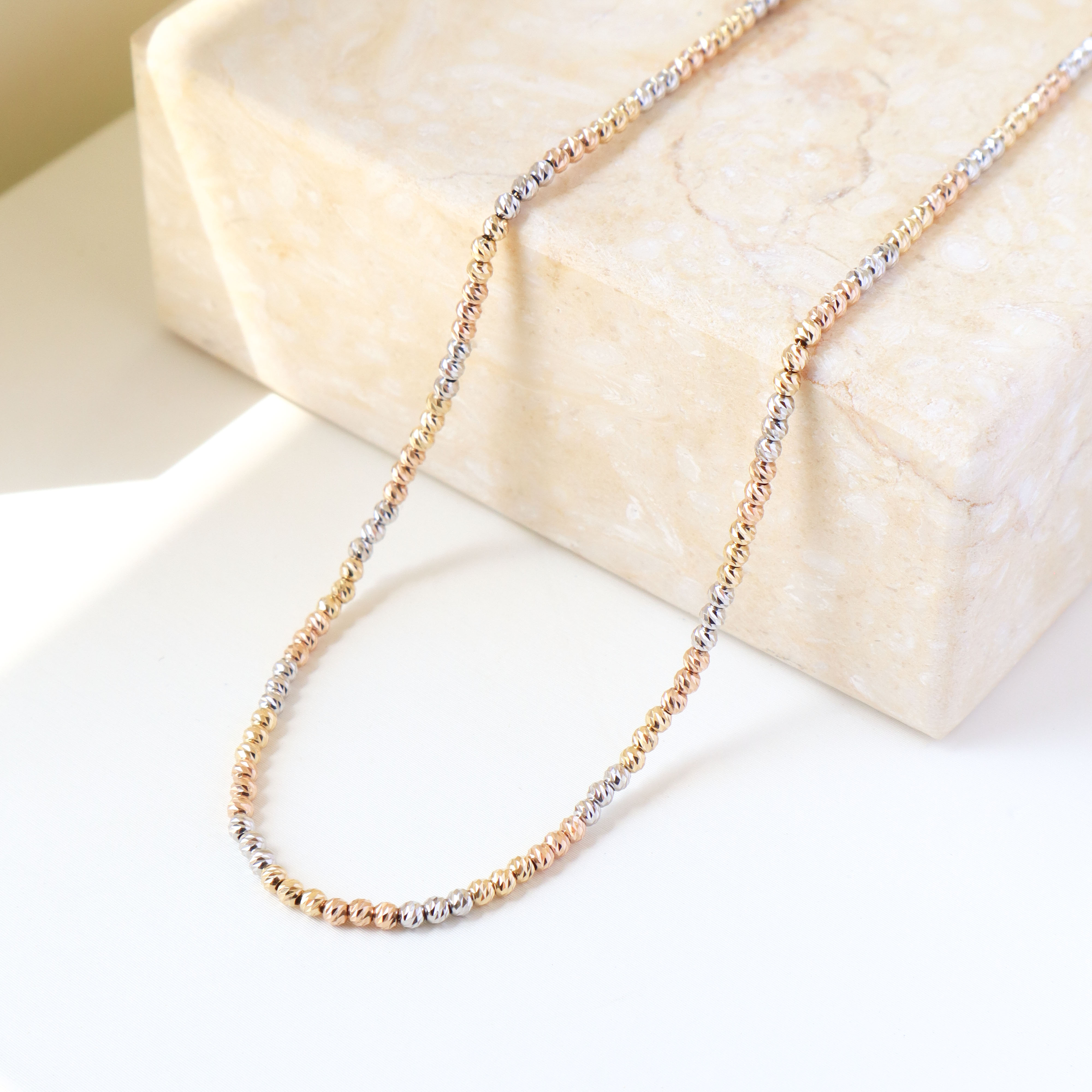 18K/日本設計款系列-三色切割串珠項鍊