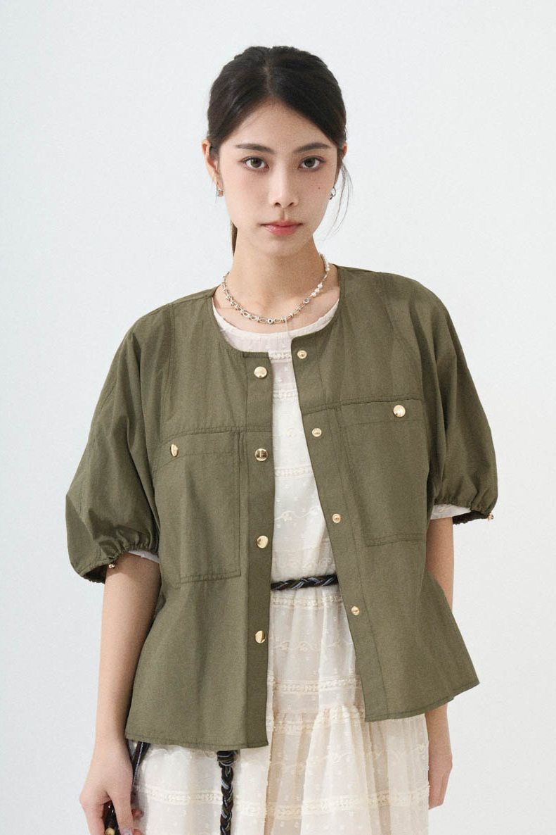 束繩袖口短袖風褸外套 (現貨款式）