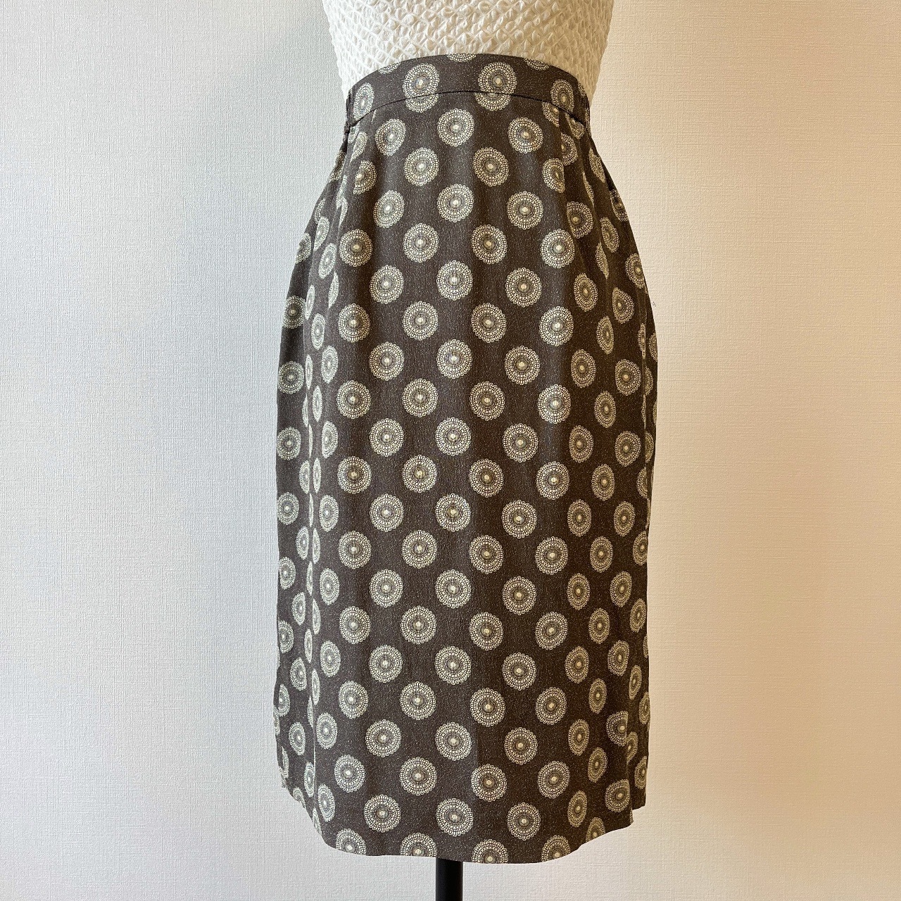 深燕麥色和服布圓形圖騰古著半裙