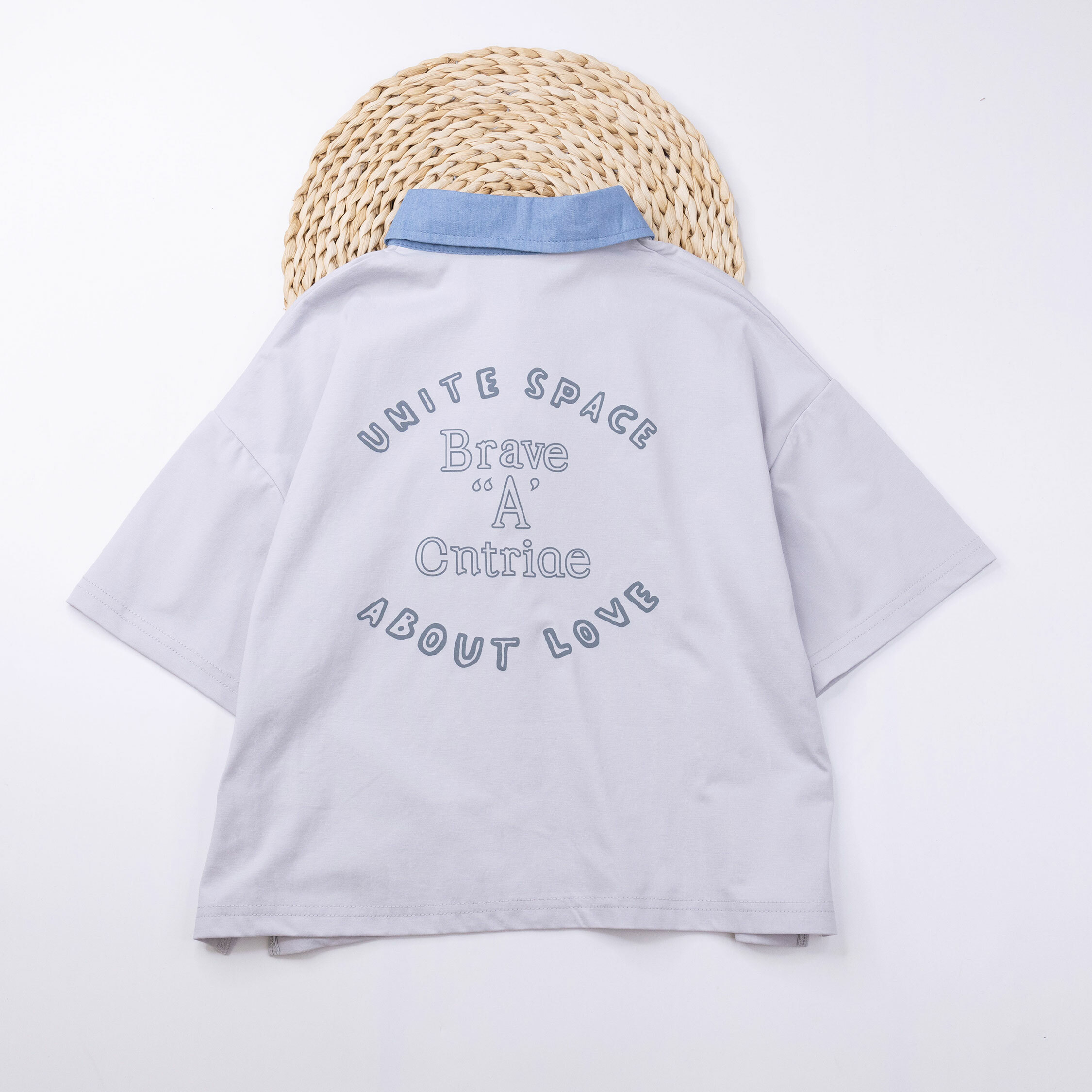 【H50146】帥氣潮流字母翻領上衣/短T