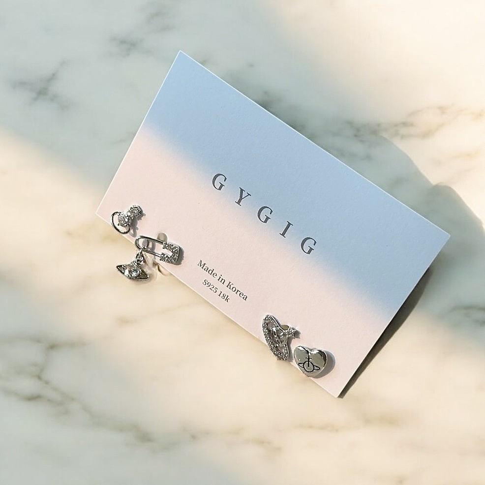 silver銀鑽土星設計日常小耳釘4件set