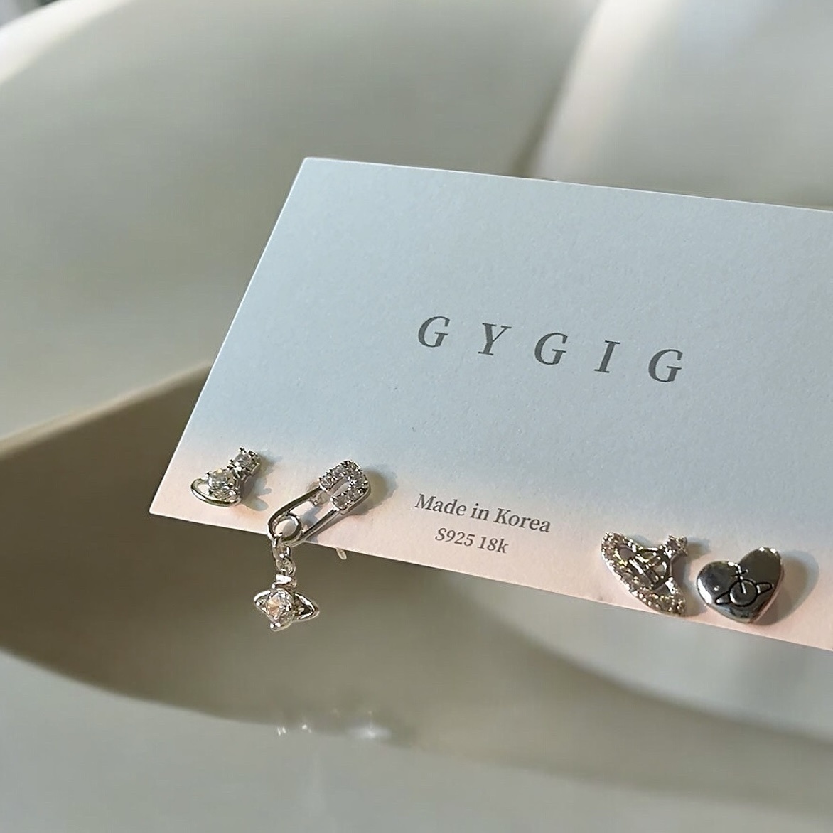 silver銀鑽土星設計日常小耳釘4件set