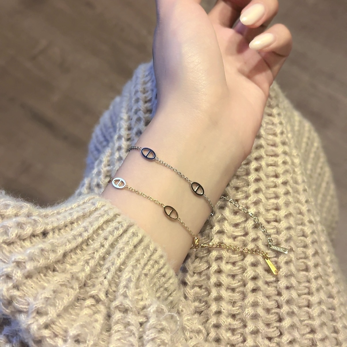 低奢鈦鋼小豬鼻”金銀可調式手鍊