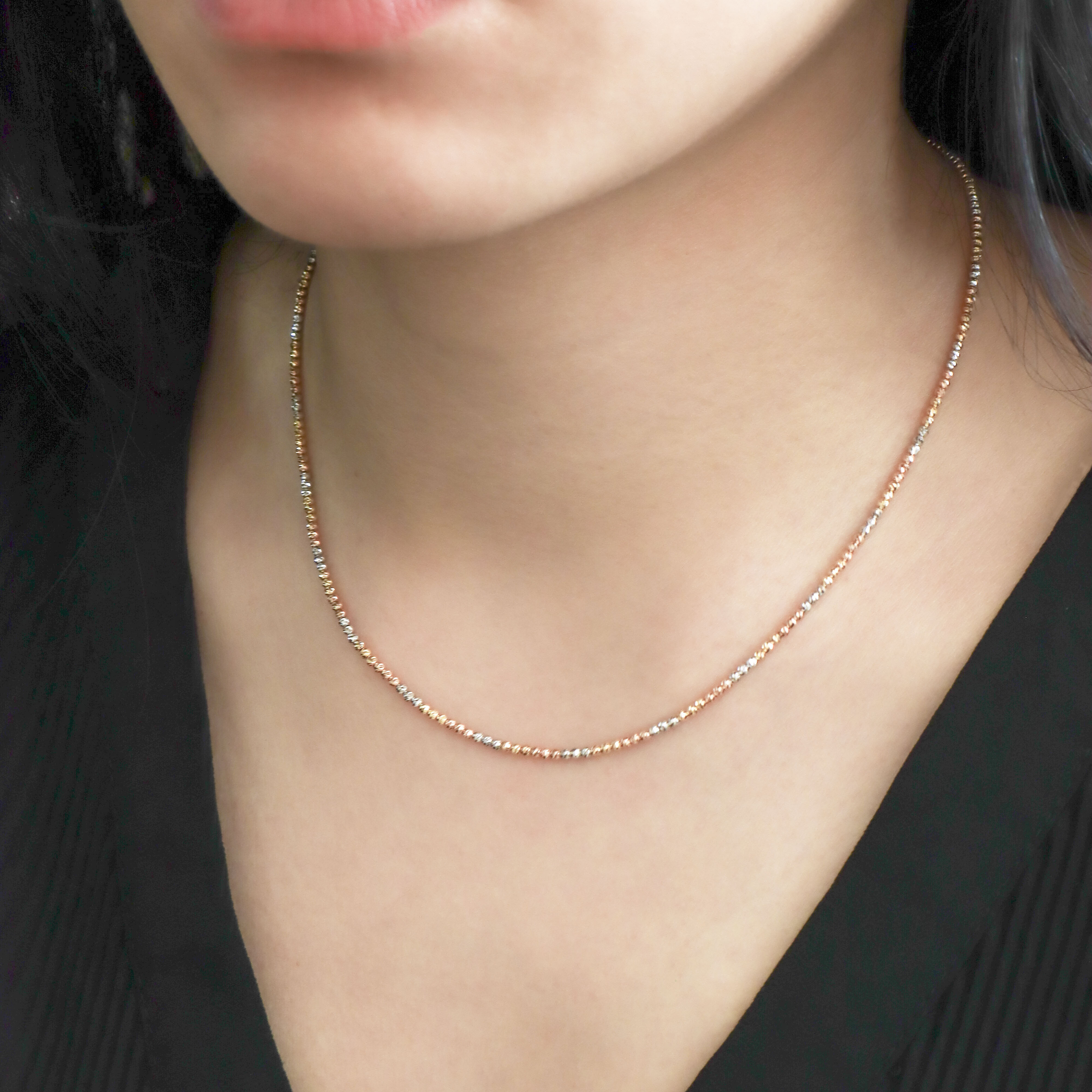 18K/日本設計款系列-三色切割串珠項鍊