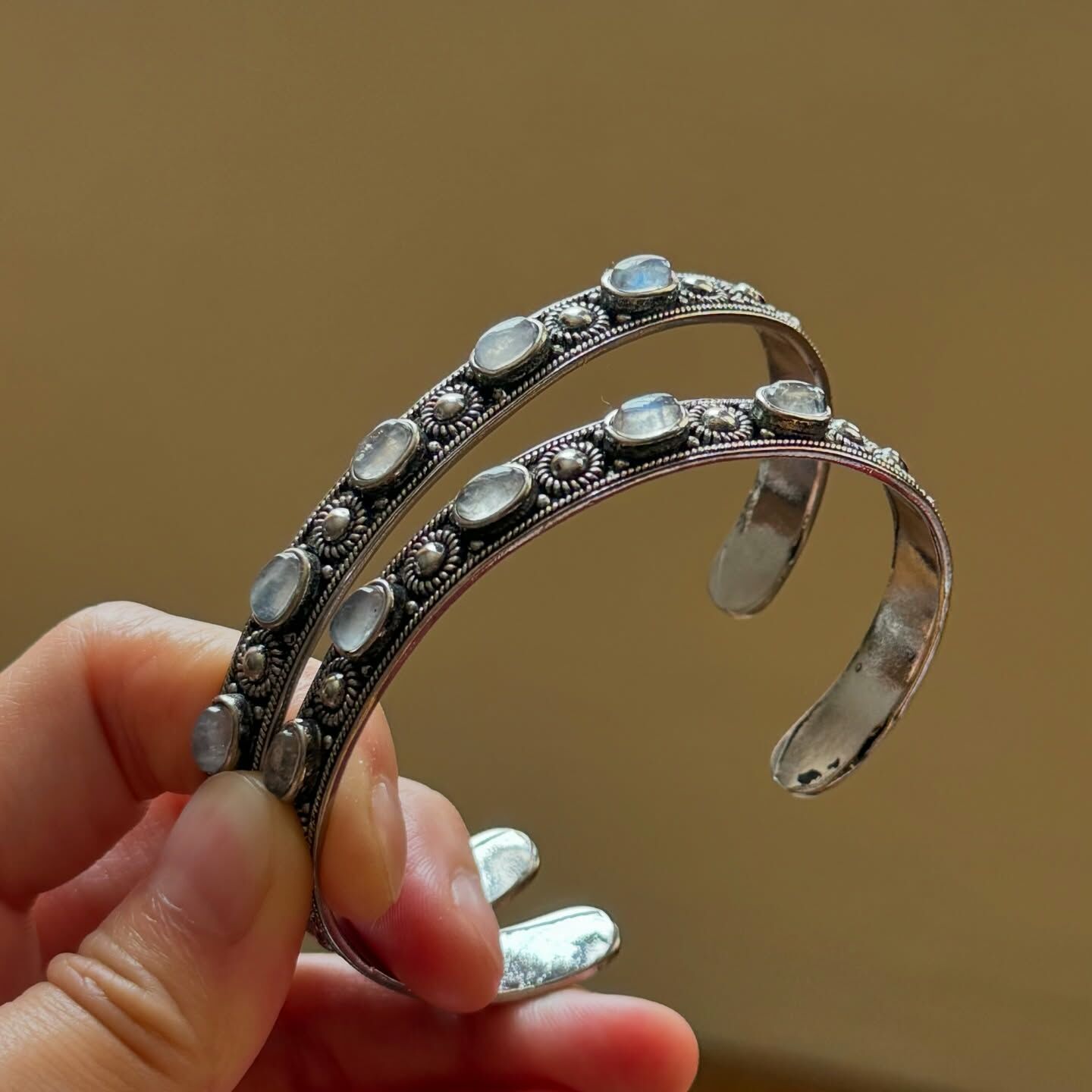 [原石] 月光石 金屬手鐲 銅手鐲