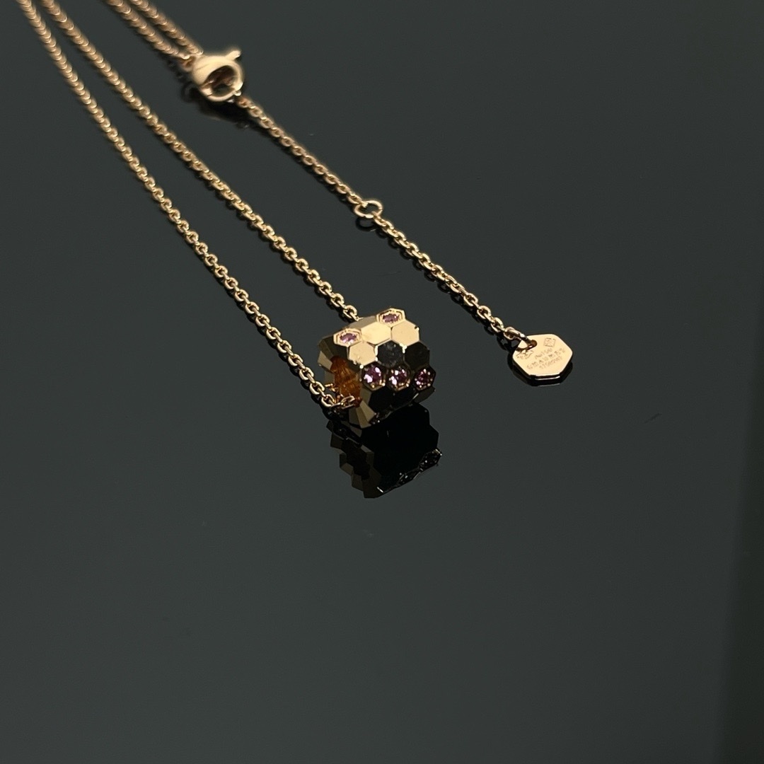 cm”18k bee my love蜂巢高奢定製粉鑽項鍊