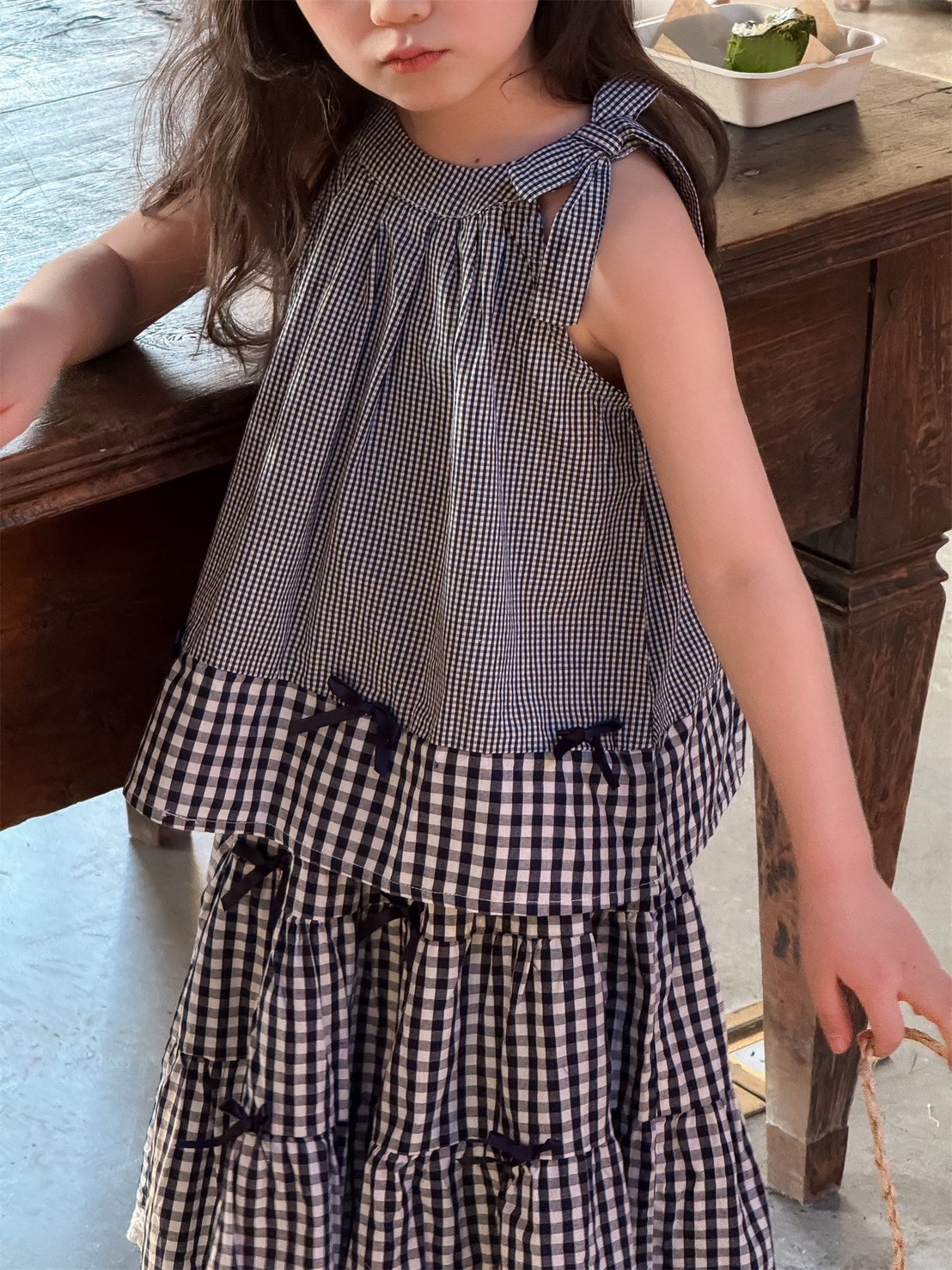 蝴蝶結格紋無袖背心