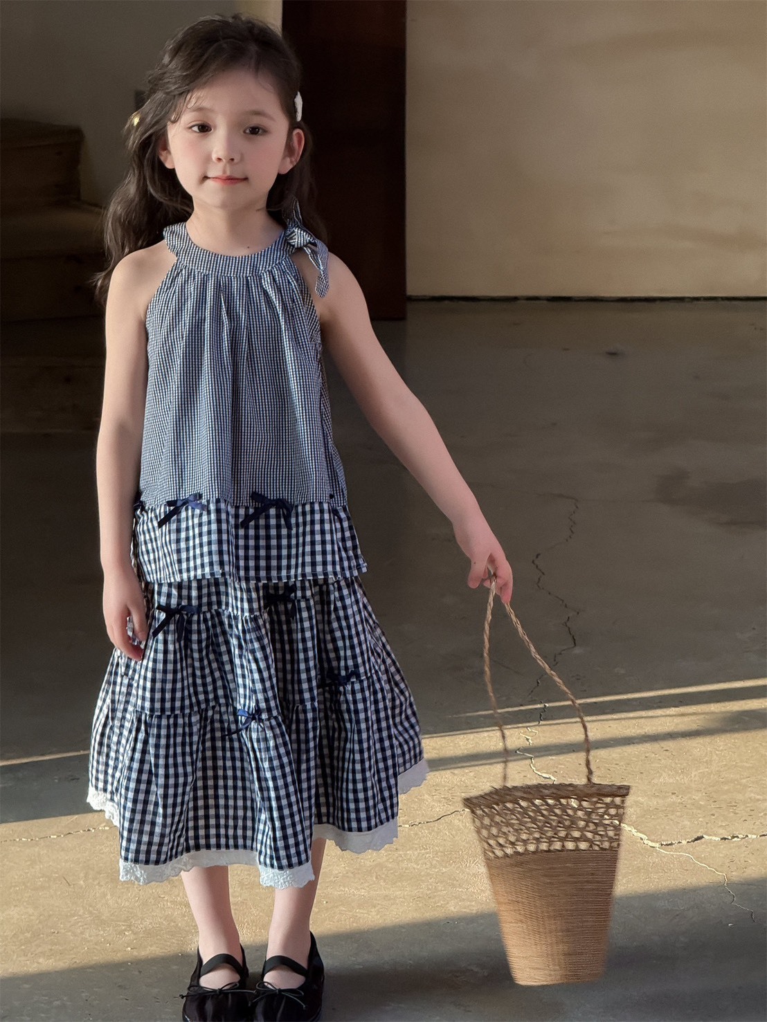 蝴蝶結格紋無袖背心