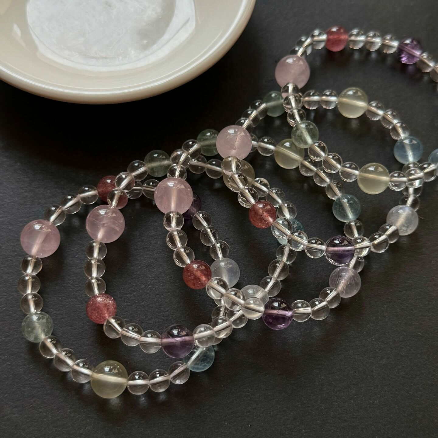 [原石] 五行手串 水晶手串（草莓晶、粉晶、檸檬黃水晶、海藍寶、月光石、綠水晶、白水晶）