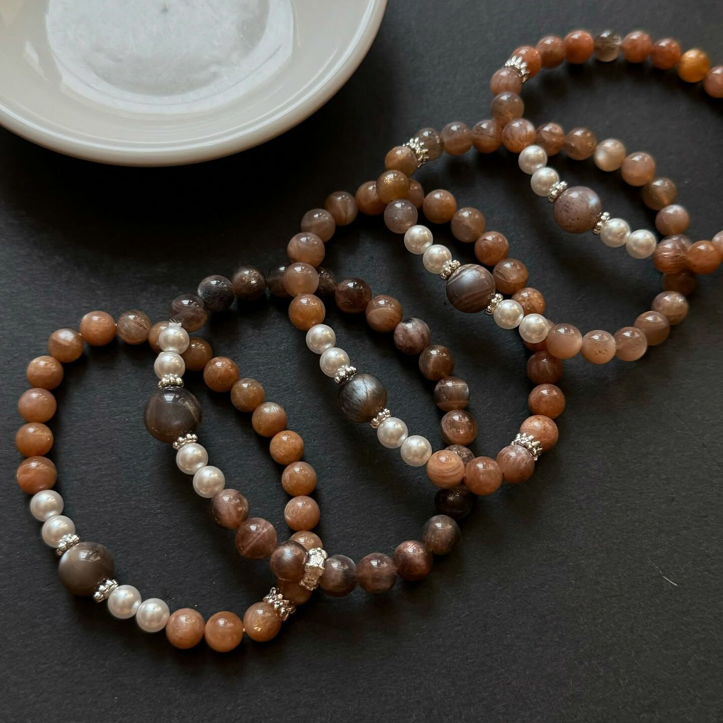 [原石] 黑骨幹太陽石+橙太陽石 水晶手串