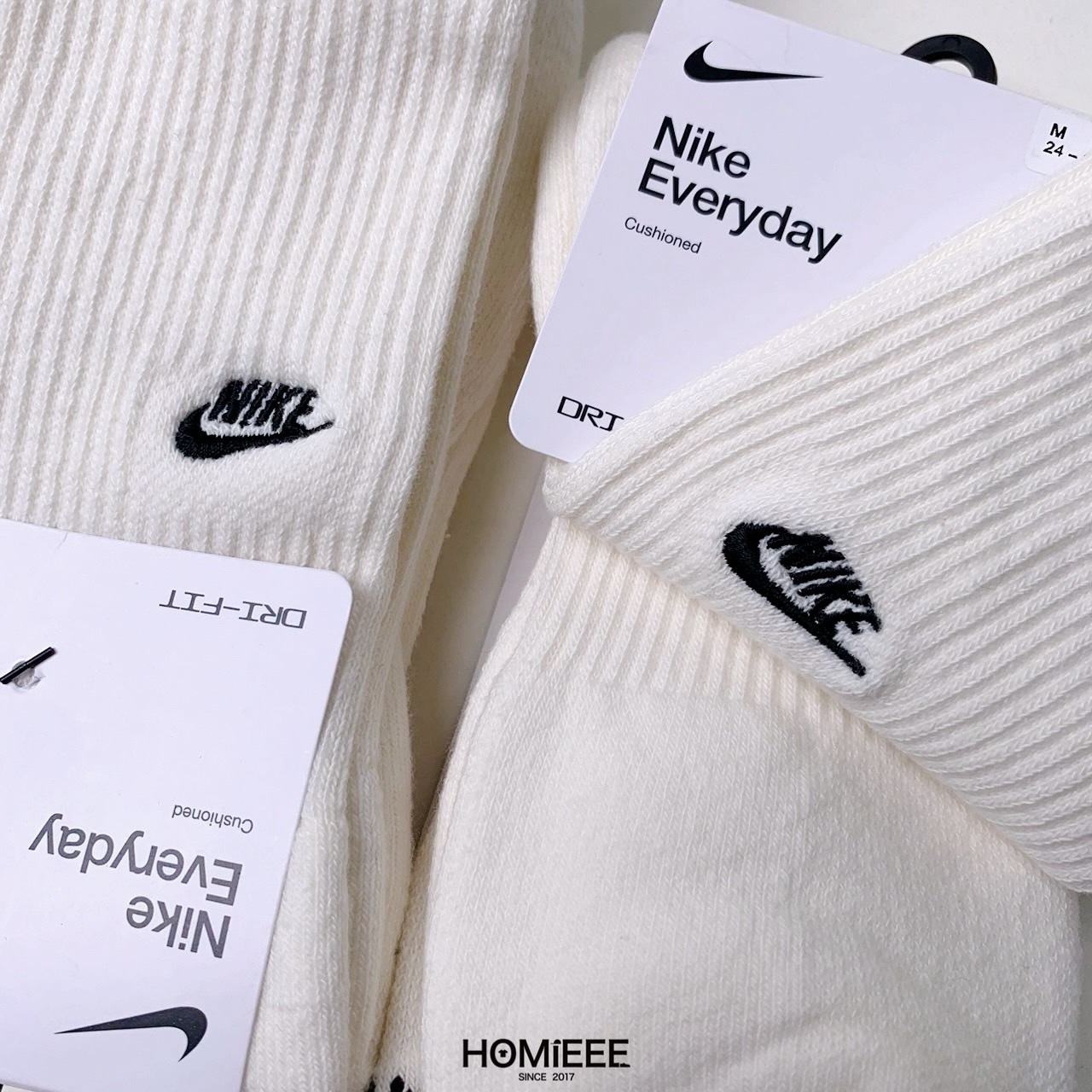 Nike Everyday Plus 襪子 長襪 小標 刺繡 米白 兩雙一組 [FZ3073-133]