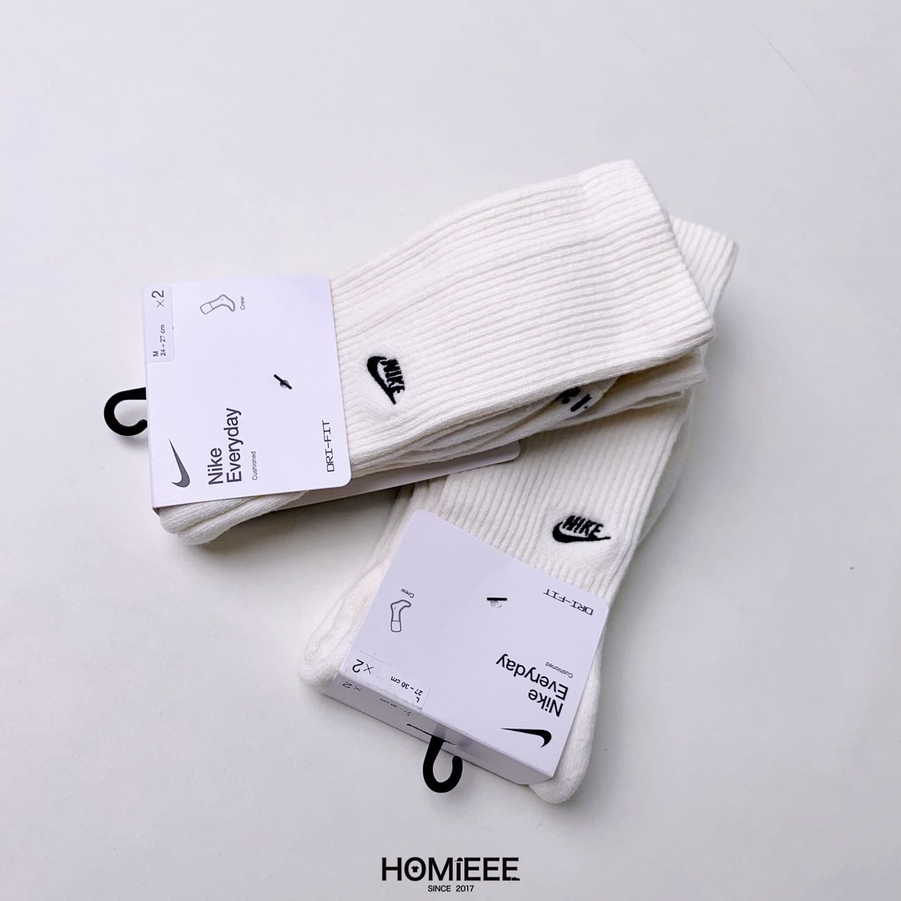 Nike Everyday Plus 襪子 長襪 小標 刺繡 米白 兩雙一組 [FZ3073-133]