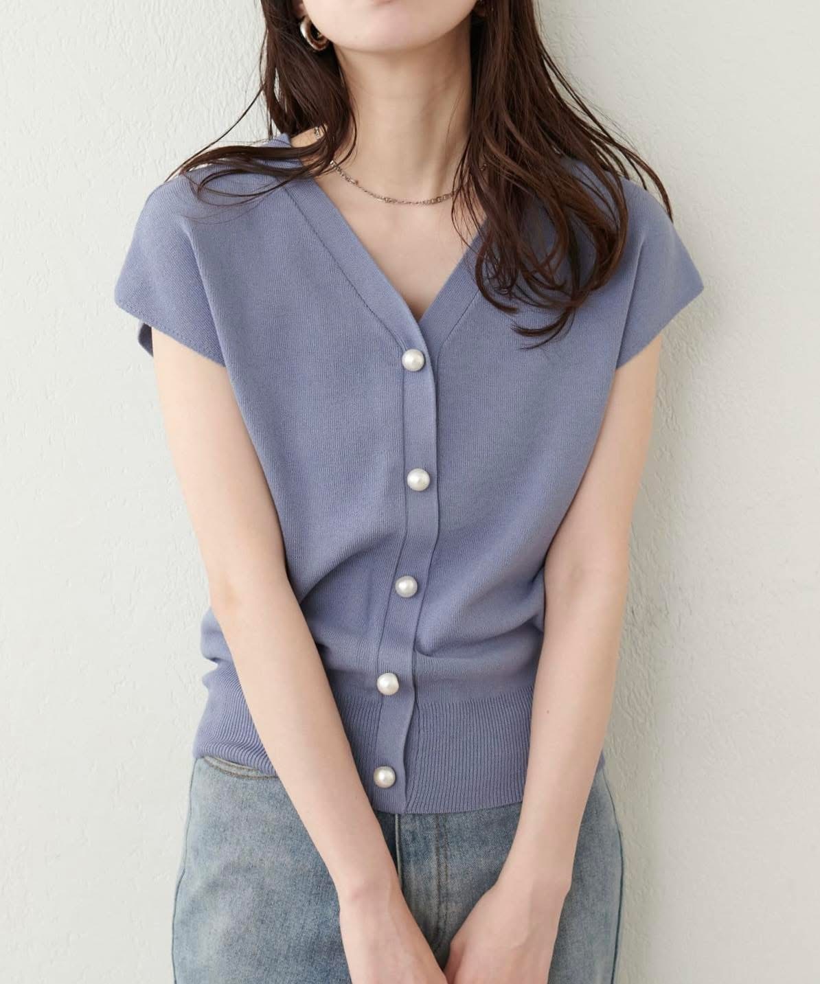 natural couture(ナチュラルクチュール)  BIGパールノースリニット藍（0351050830）