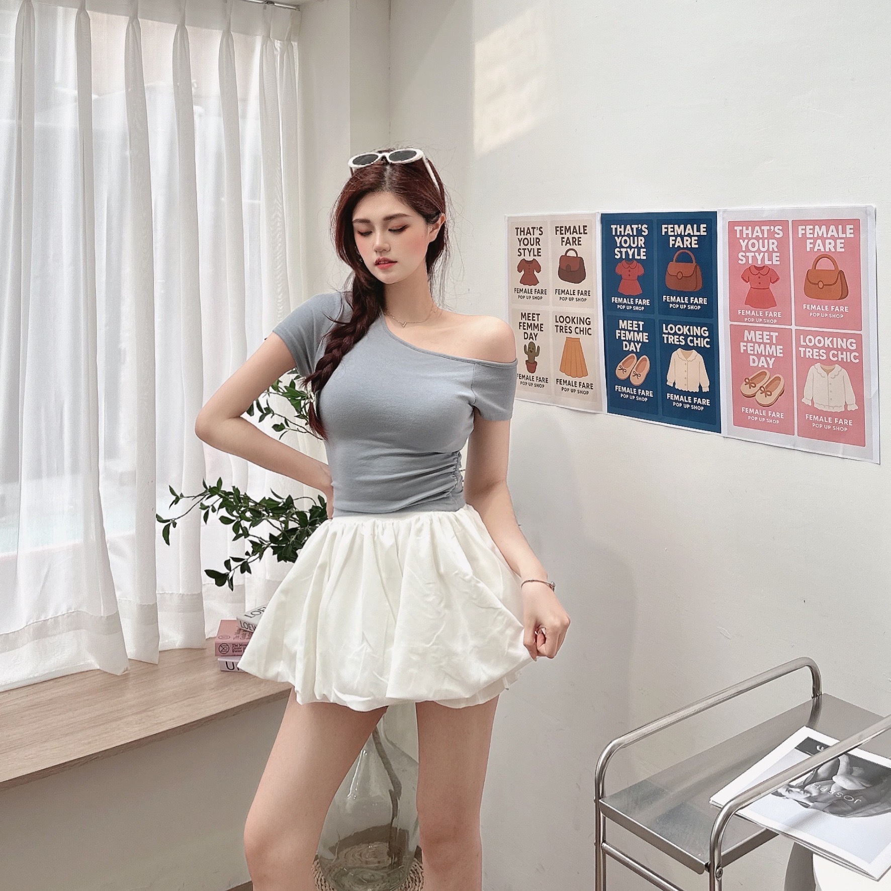 不對稱斜肩BRATOP/四色