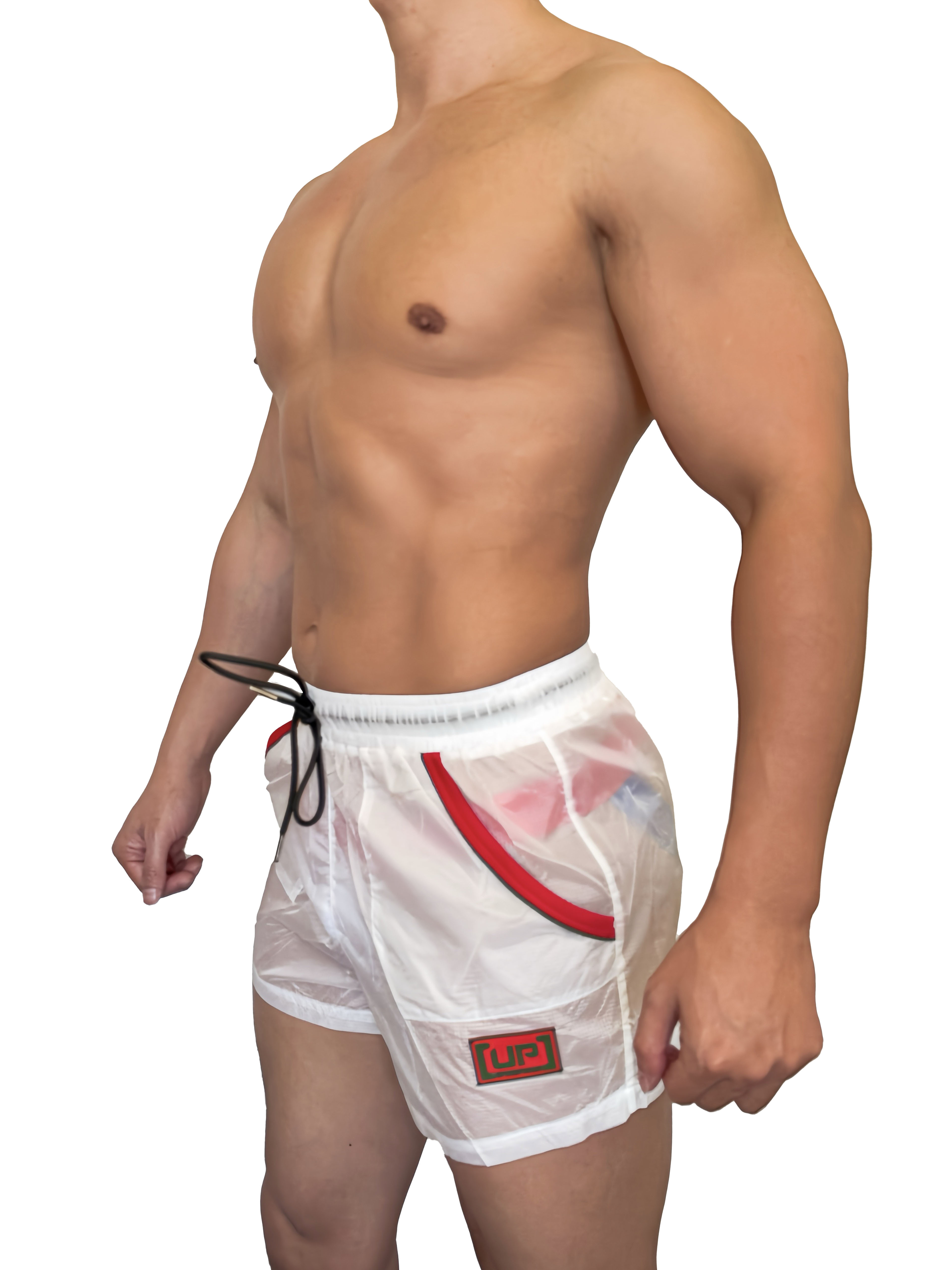 2025全新系列 - Splash UP 全透沙灘短褲 透視白/鮮紅