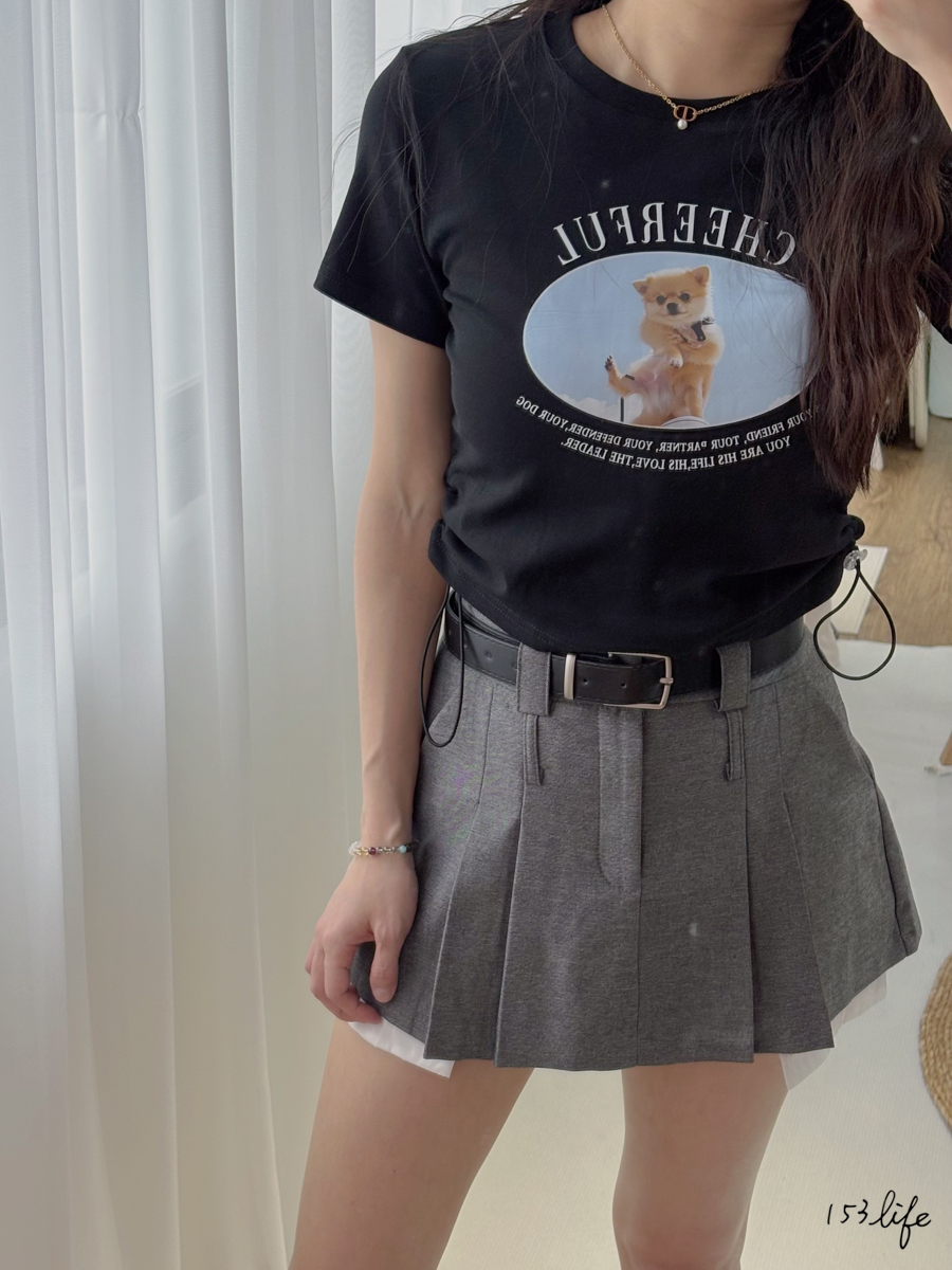 |現貨|超萌天空狗狗側抽繩短T(2色)