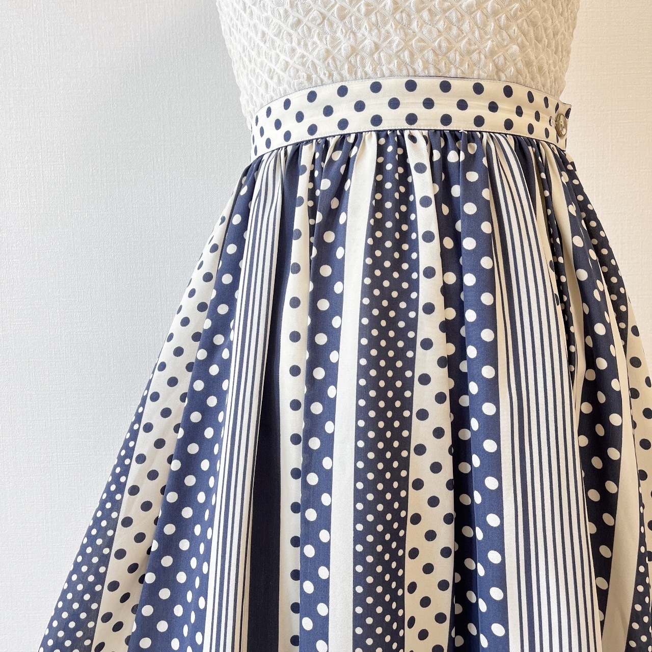 日本製藍白色波點半裙