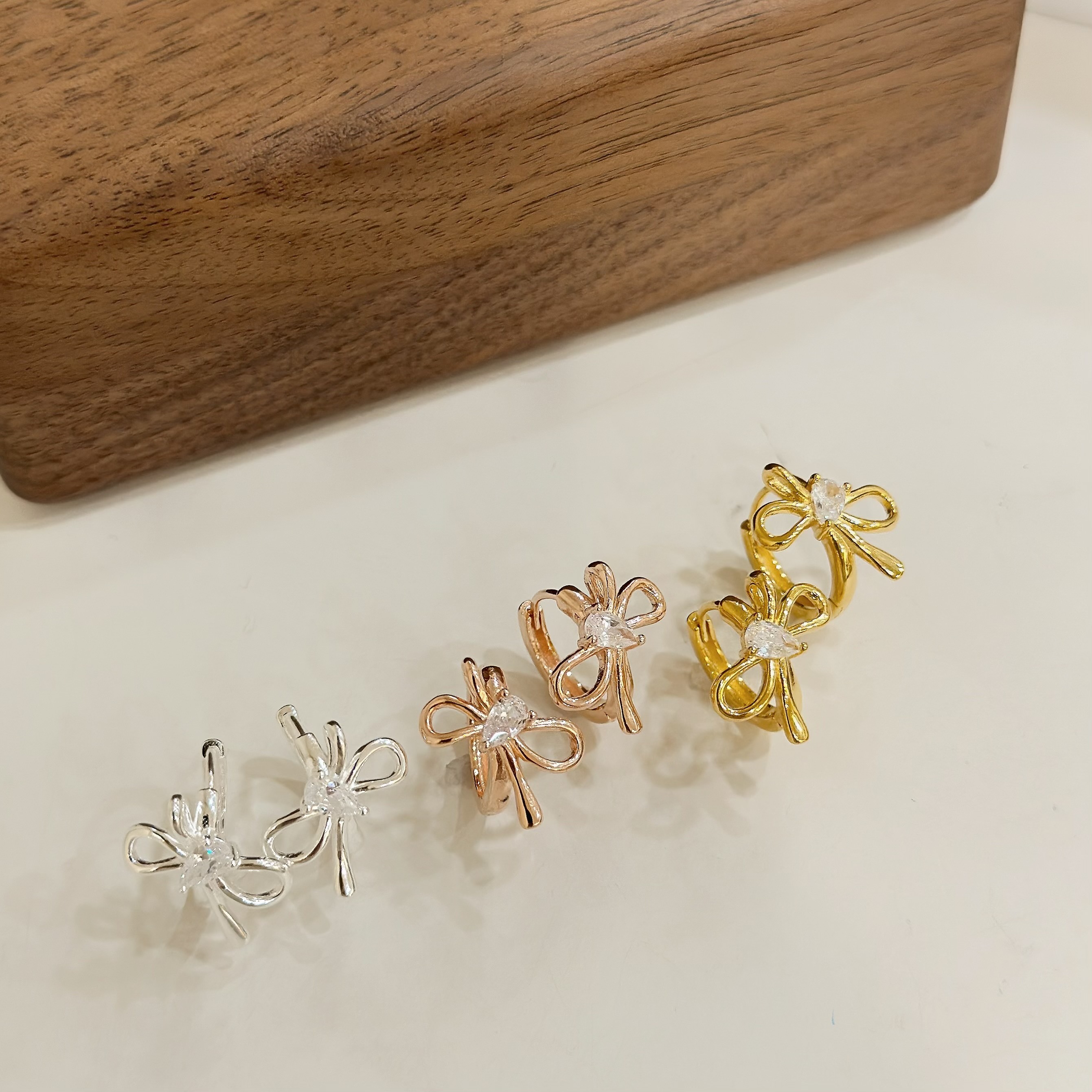 H21單鑽蝴蝶結純銀易扣