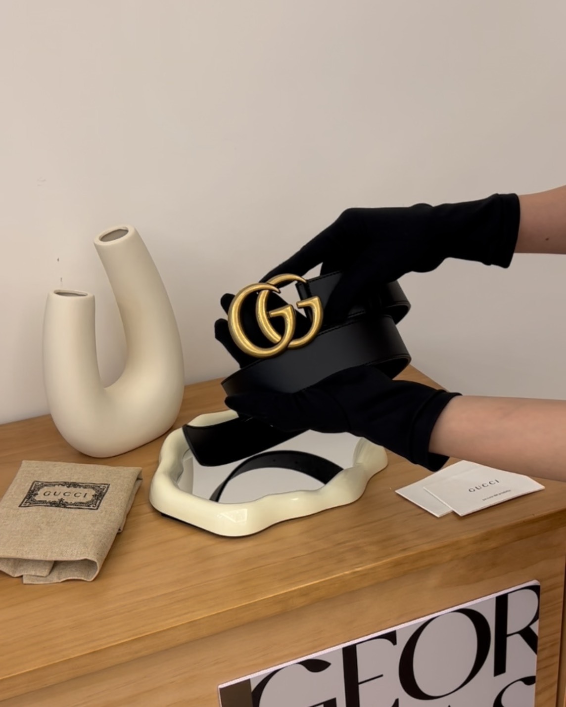 GUCCI｜經典GG皮帶 寬4CM  黑金