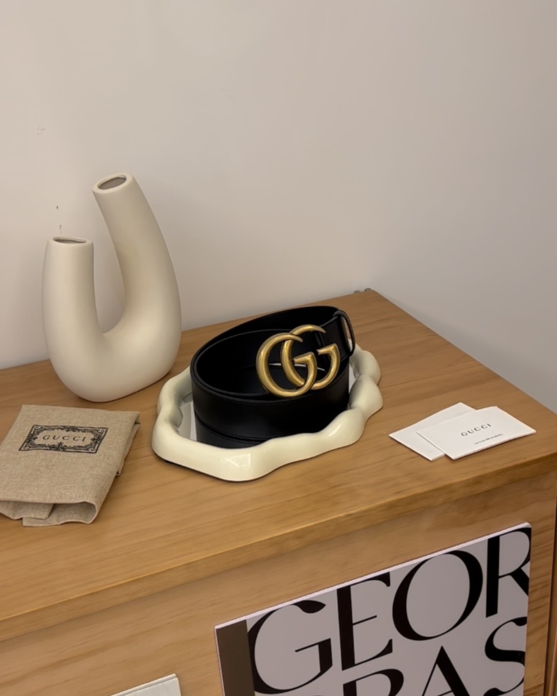 GUCCI｜經典GG皮帶 寬4CM  黑金