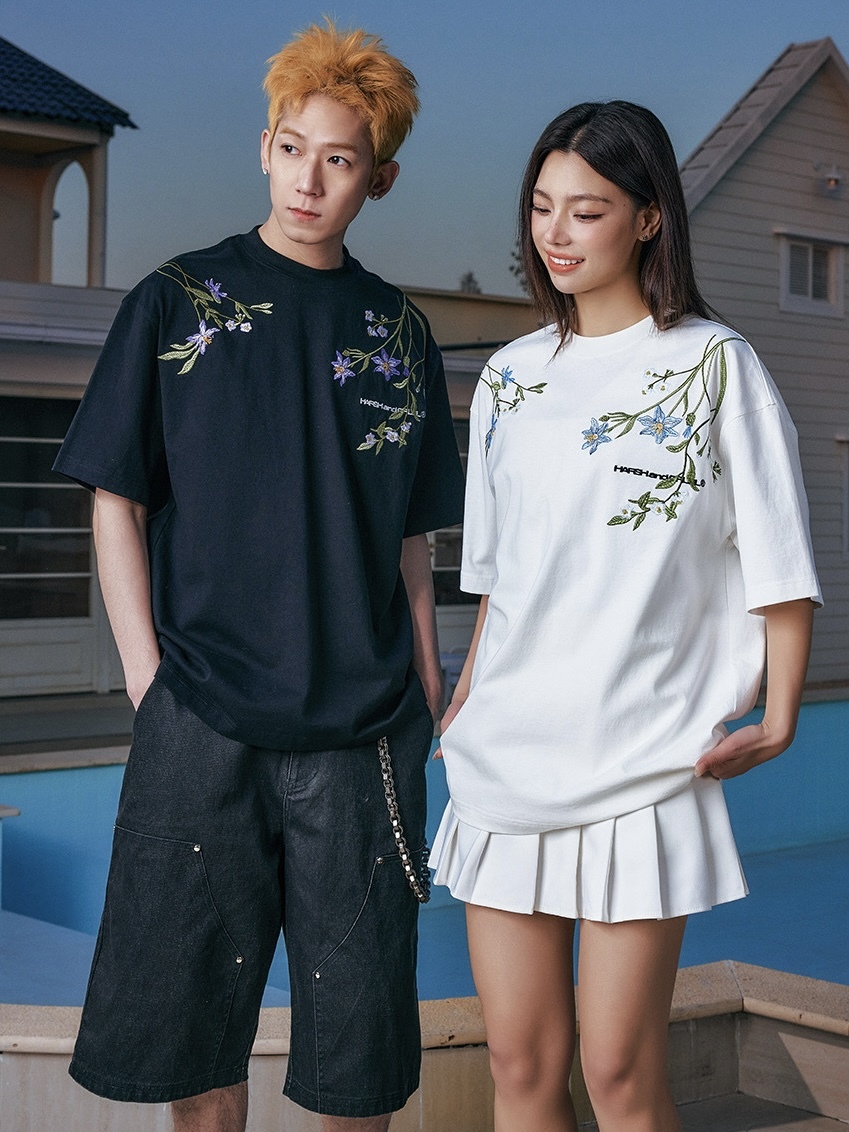 harsh and cruel 2025SS 植物系 花卉刺繡 寬鬆短袖
