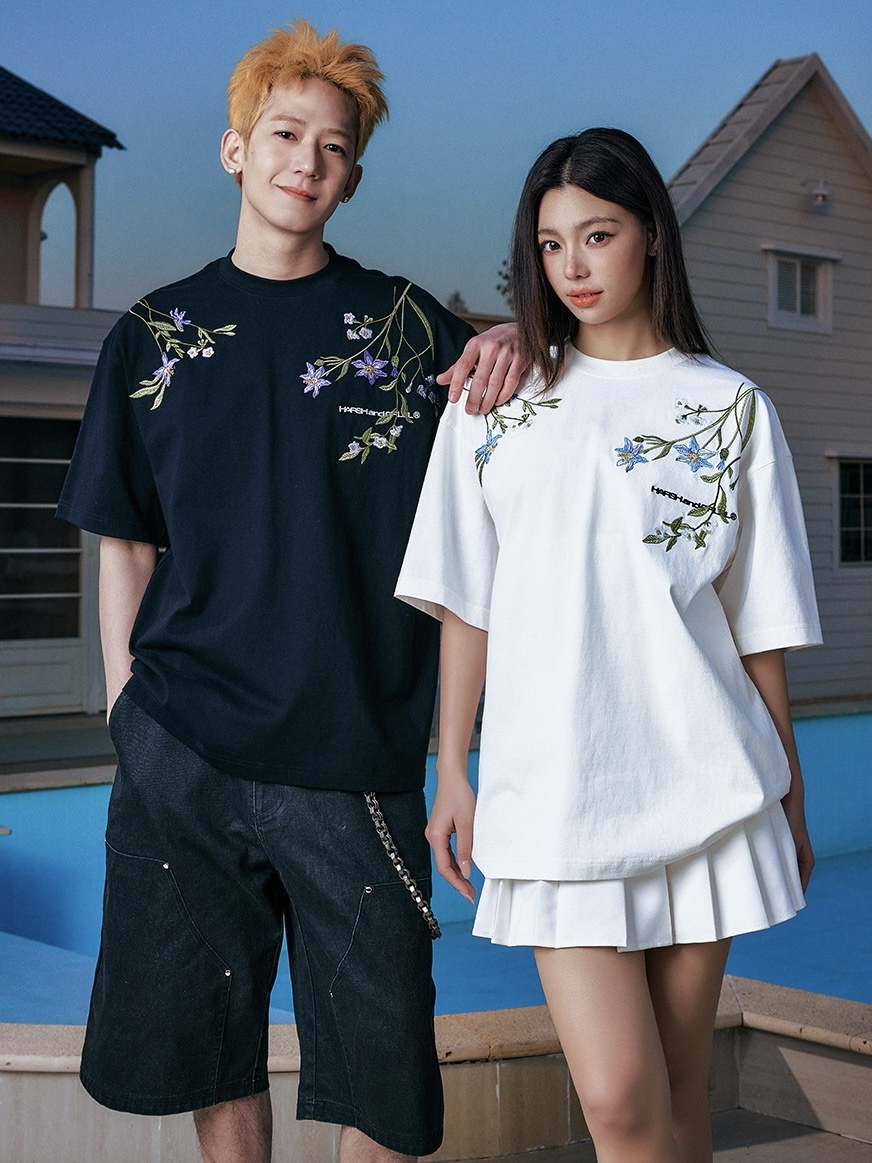 harsh and cruel 2025SS 植物系 花卉刺繡 寬鬆短袖