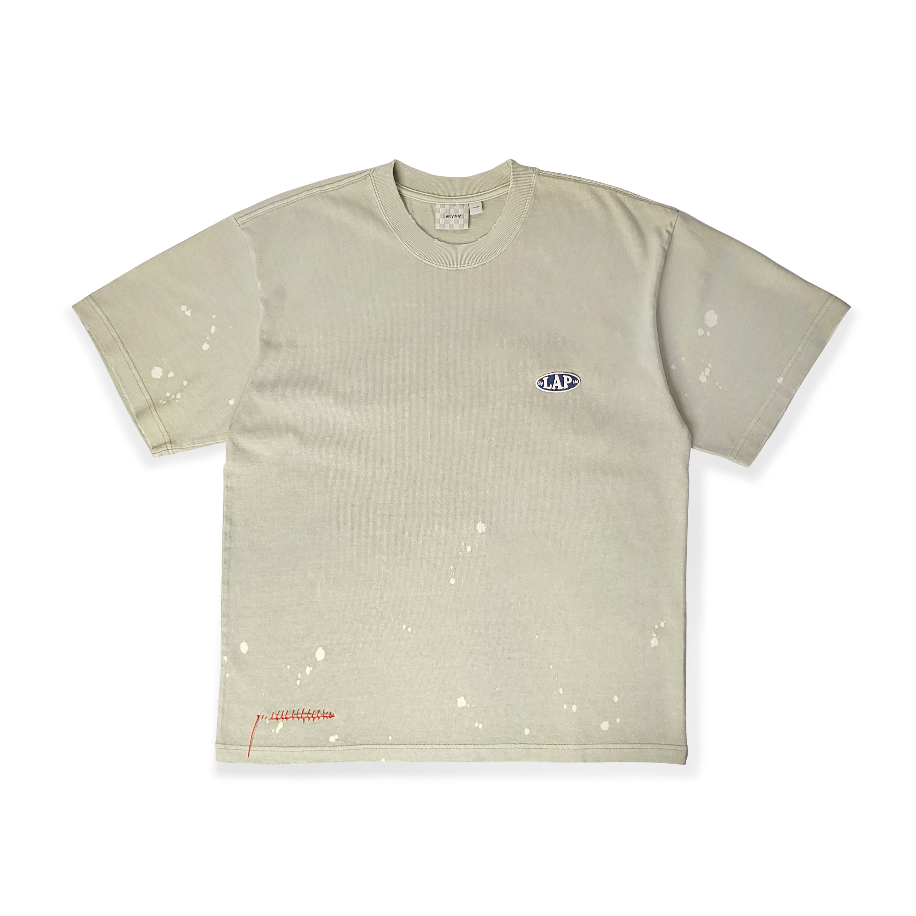 LAPIVIMA 水洗染色磨破手縫線潑墨刺繡胸章圓領短Tee LIST10
