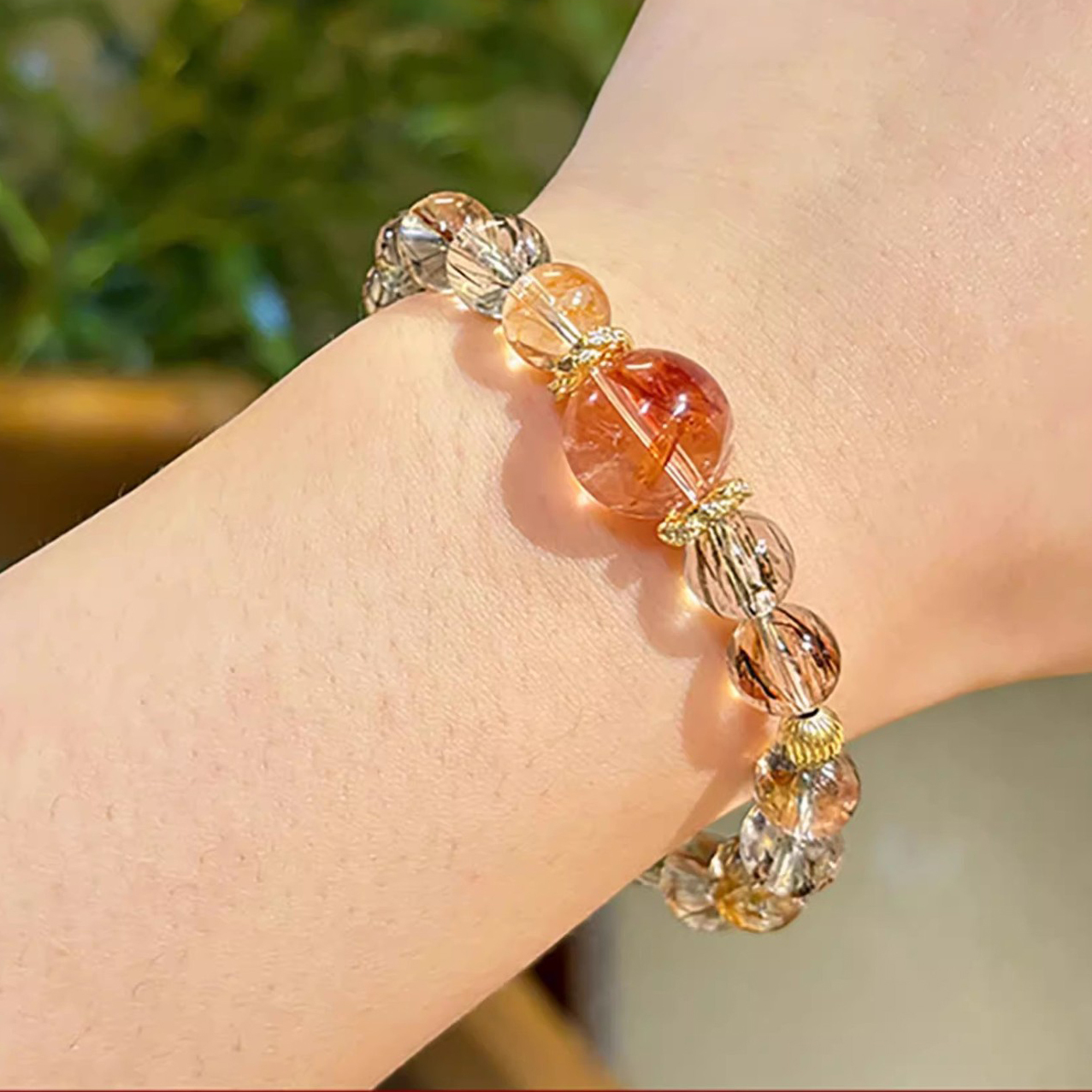 【曜紅之靈】黑金超七×紅膠花水晶能量手鍊