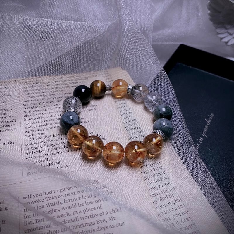 【曜力之環】金字塔黃水晶×灰髮晶×鷹眼石能量手鍊