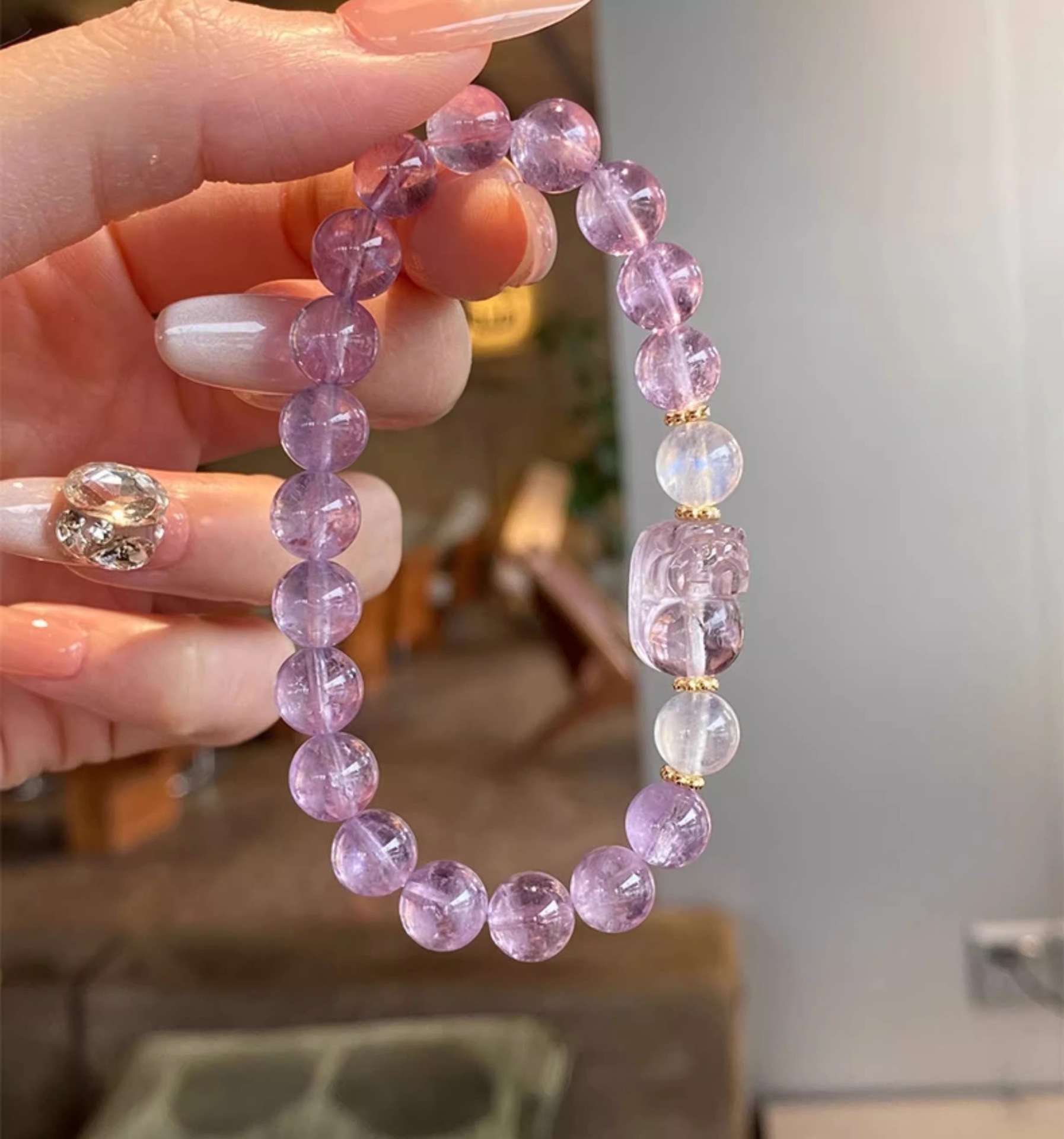 【靈耀幻月】紫水晶晶貔貅×藍月光×玻利維亞紫水晶手鍊