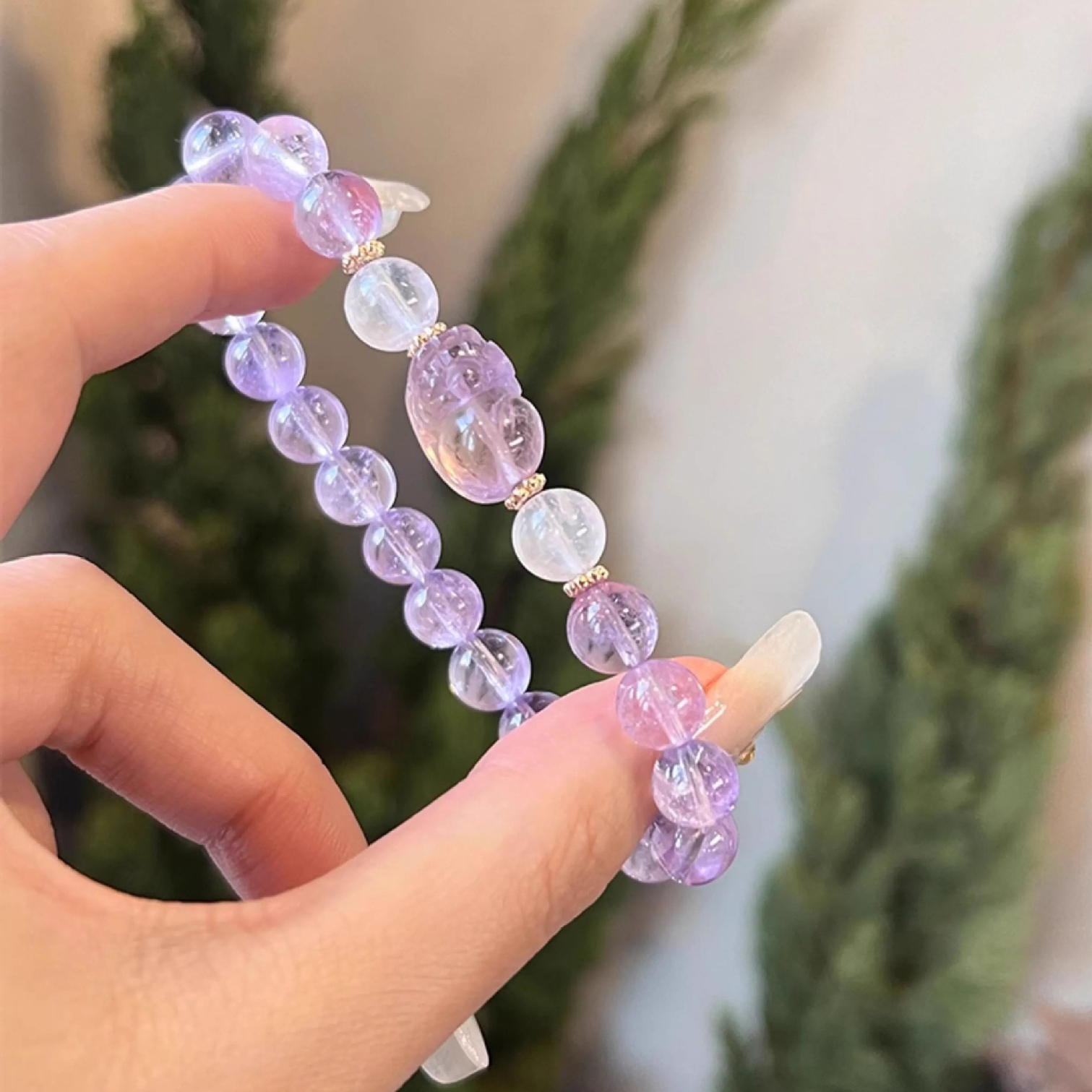 【靈耀幻月】紫水晶晶貔貅×藍月光×玻利維亞紫水晶手鍊