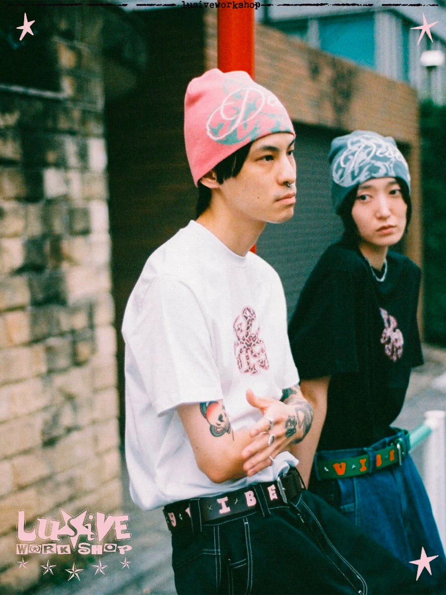 LUSIVE｜Destroy Tassel Beanie 破壞文字流蘇毛線帽 (粉色)