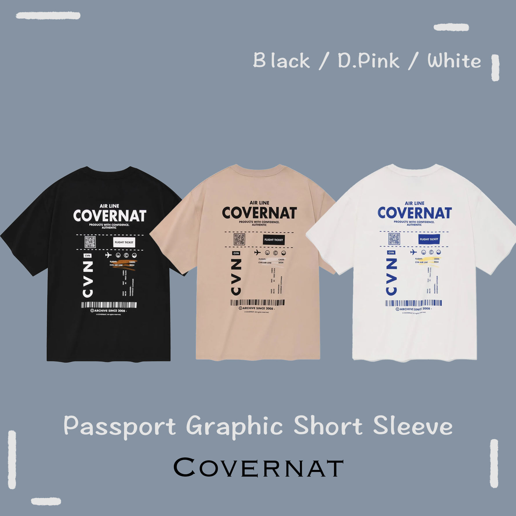 【OWN】Covernat 短袖 上衣 護照短T 厚磅 休閒 舒適 不分男女 黑色 白色 深粉