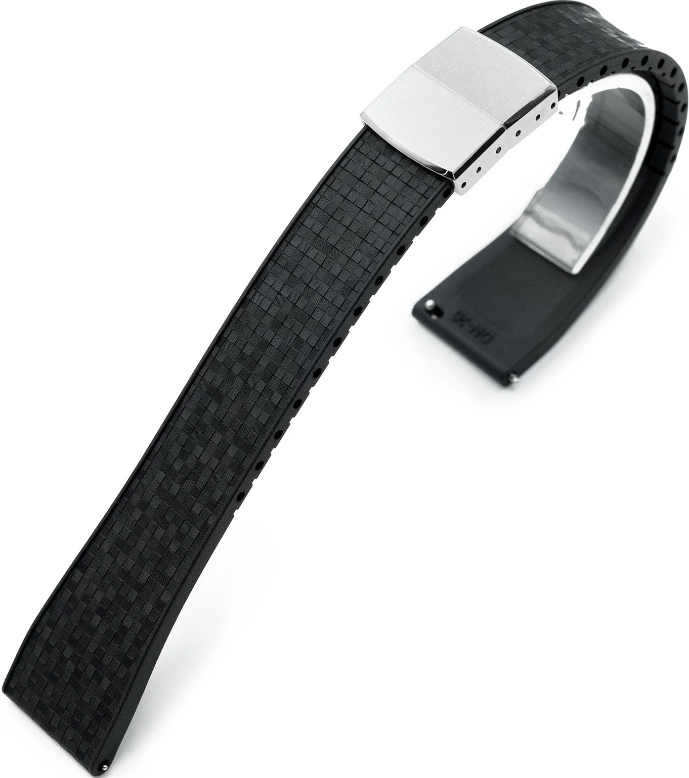 萬年鐘錶 - 太空人錶帶 MiLTAT  FKM29   20MM藤編紋理黑色快拆FKM氟橡膠蝴蝶摺疊扣錶帶   FKM29A-20A16BDE25