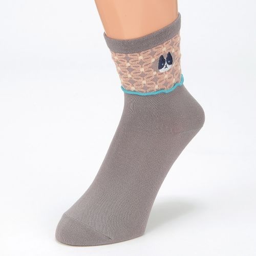 貓與花圖案短襪