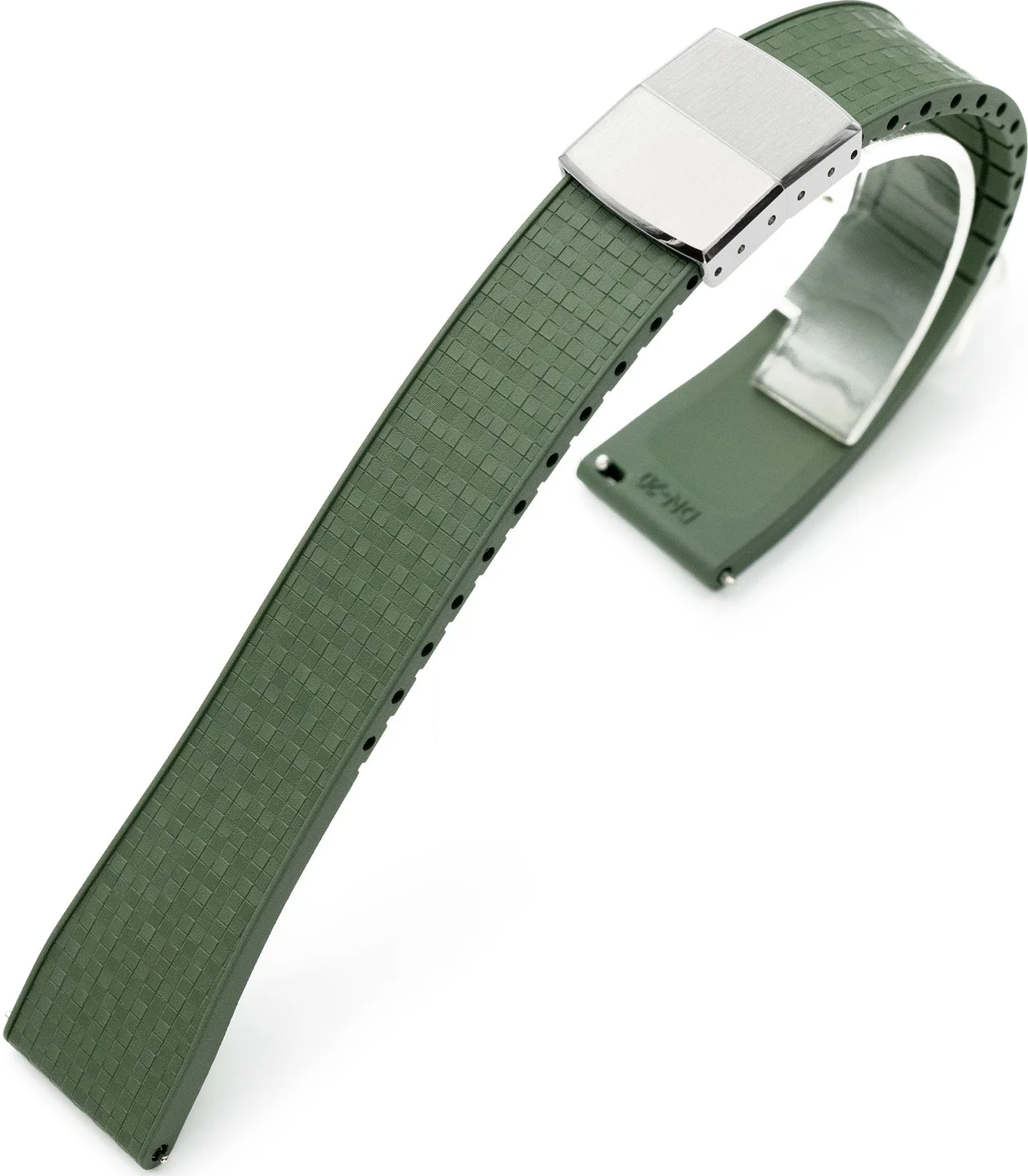萬年鐘錶 - 太空人錶帶 MiLTAT  FKM29   20MM藤編紋理綠色快拆FKM氟橡膠蝴蝶摺疊扣錶帶  FKM29I-20A16BDE25