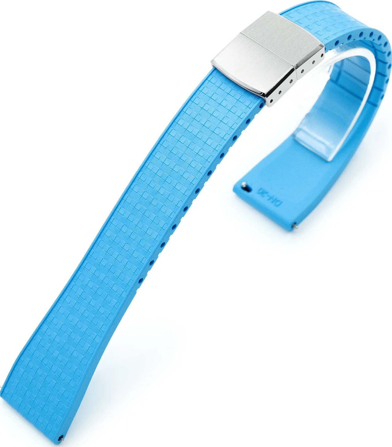 萬年鐘錶 - 太空人錶帶 MiLTAT  FKM29   20MM藤編紋理天空藍色快拆FKM氟橡膠蝴蝶摺疊扣錶帶 FKM29W-20A16BDE25
