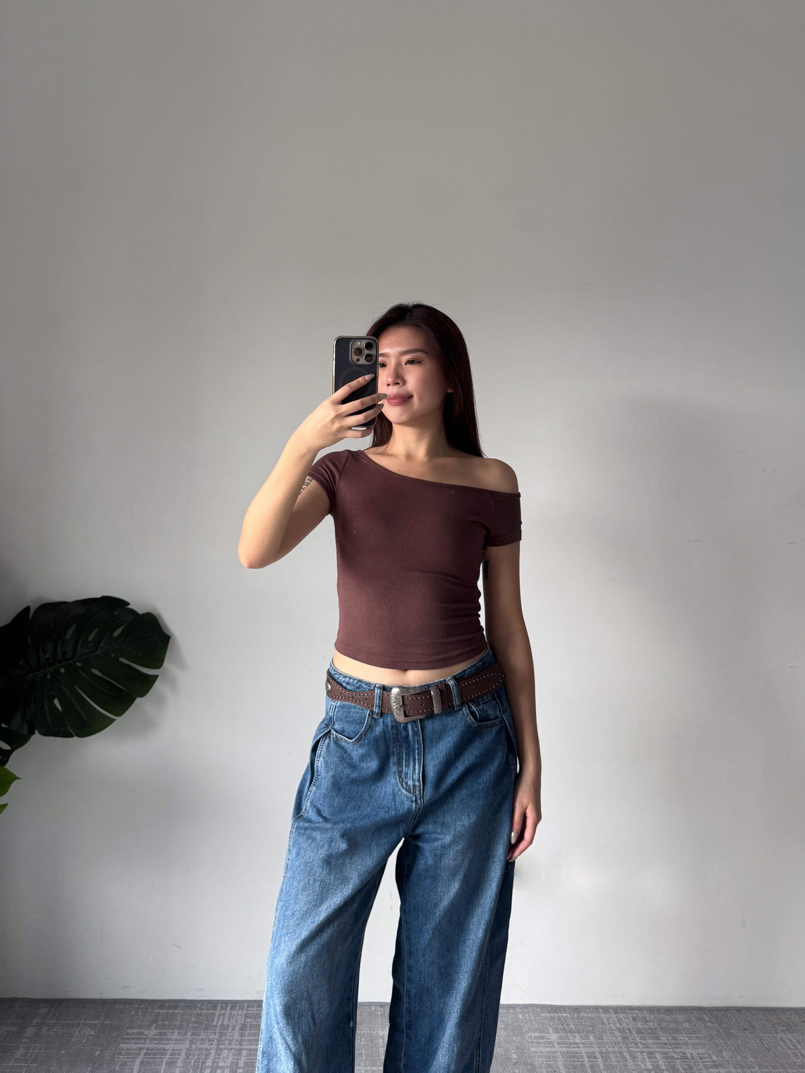 質感螺紋斜肩上衣(3色)