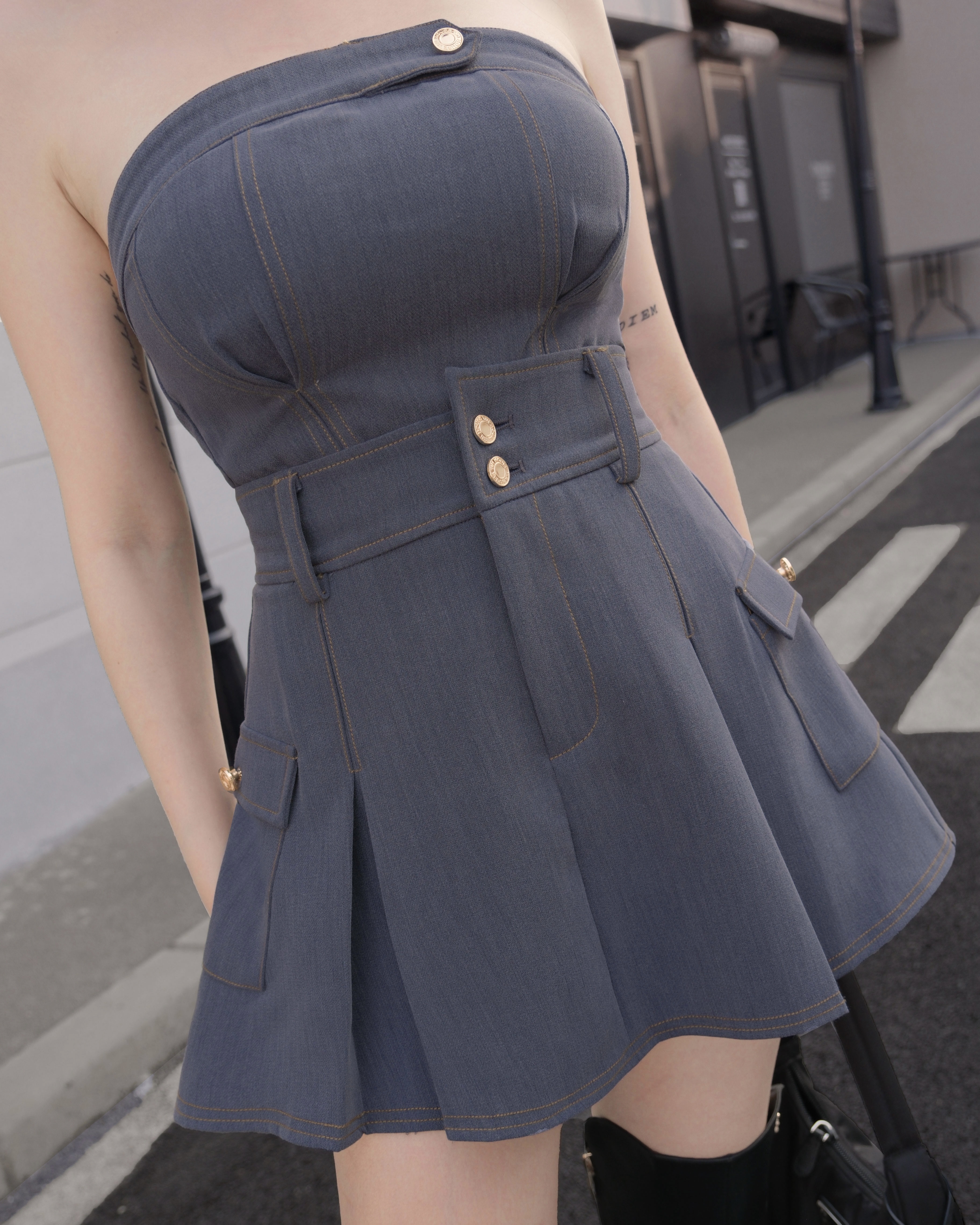 訂製-個性雙打褶車線馬甲