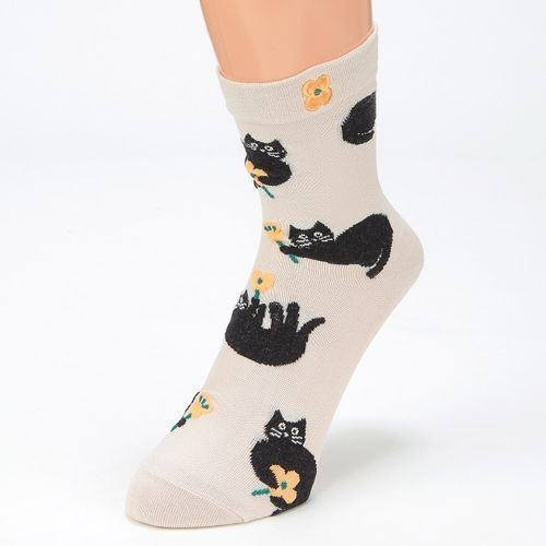 貓咪手持花花短襪