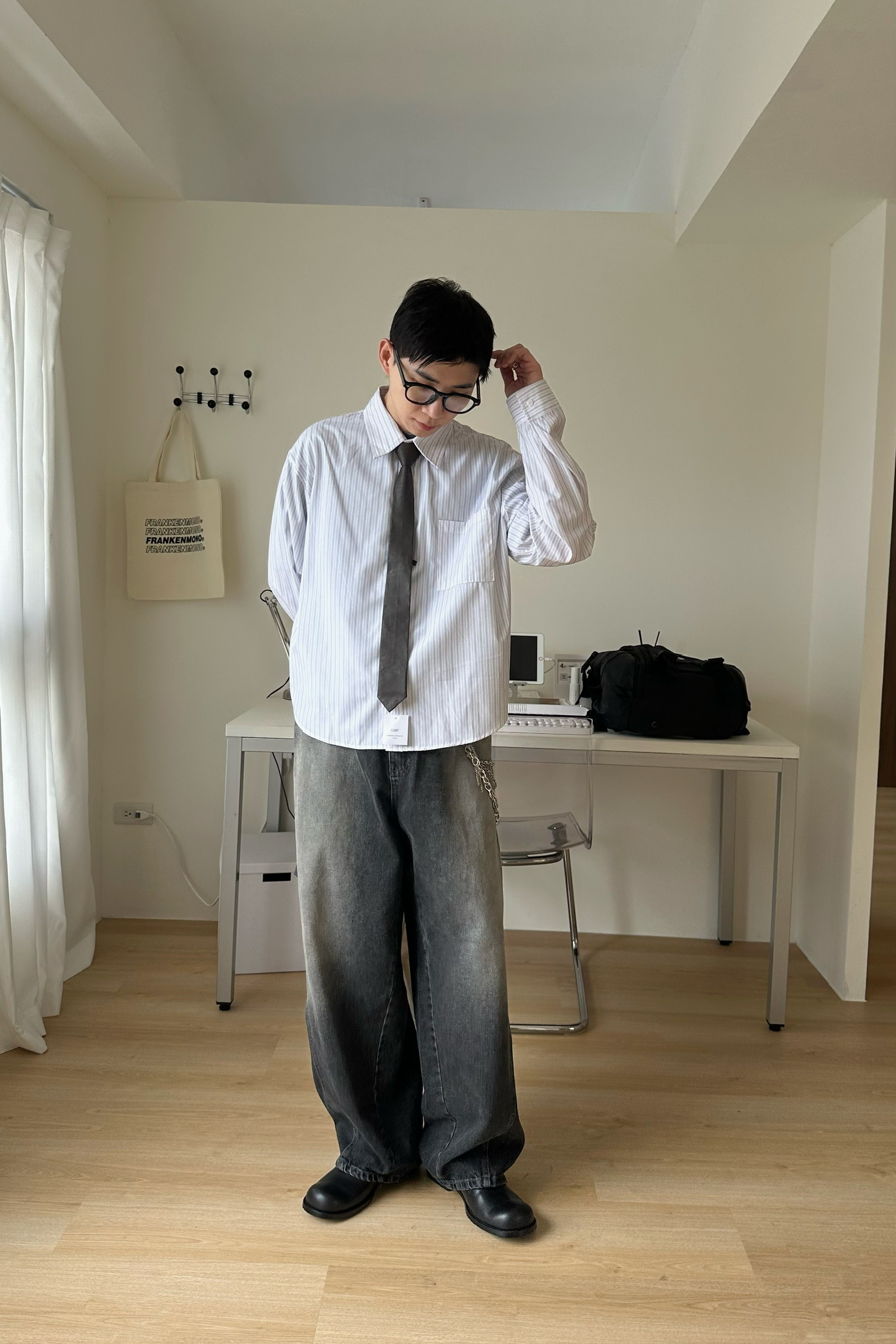 Clean fit短版直紋衫