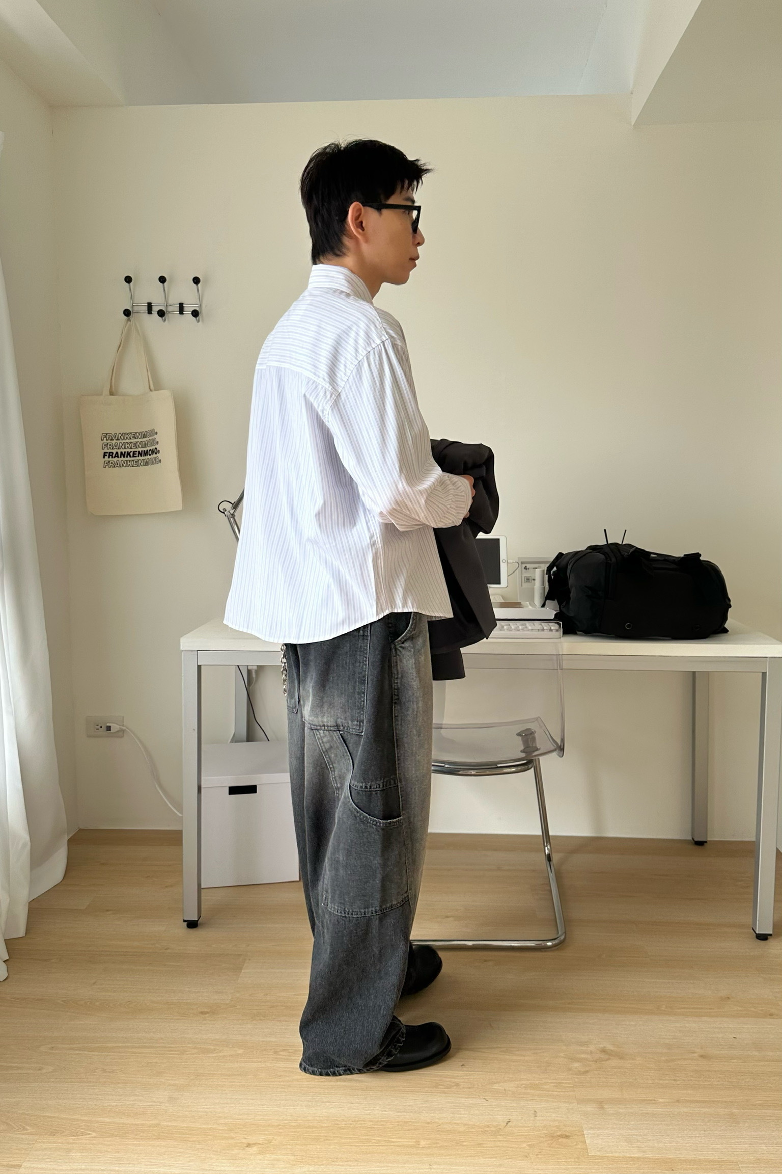 Clean fit短版直紋衫