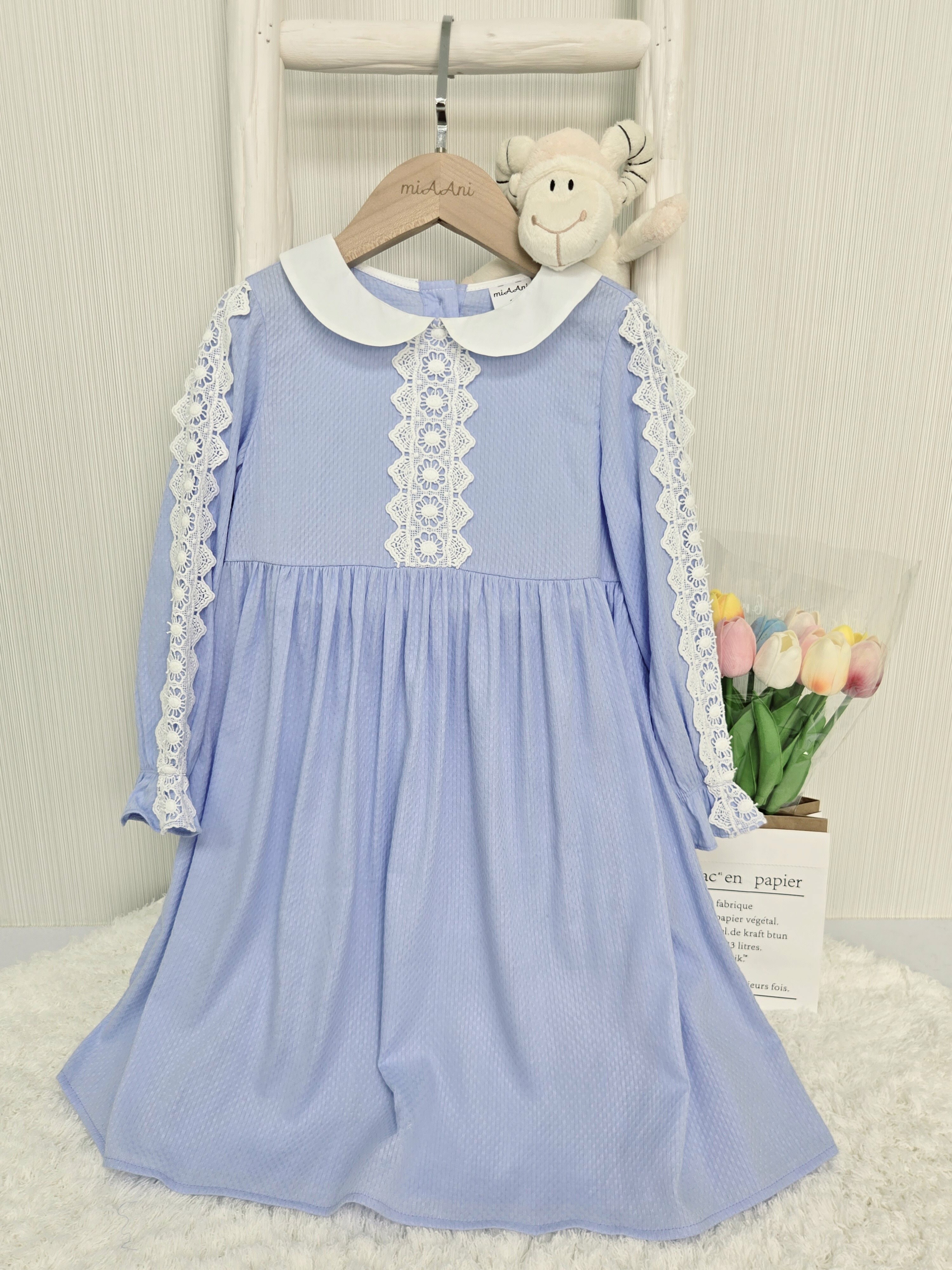 Elma dress 藍色暗花棉連身裙