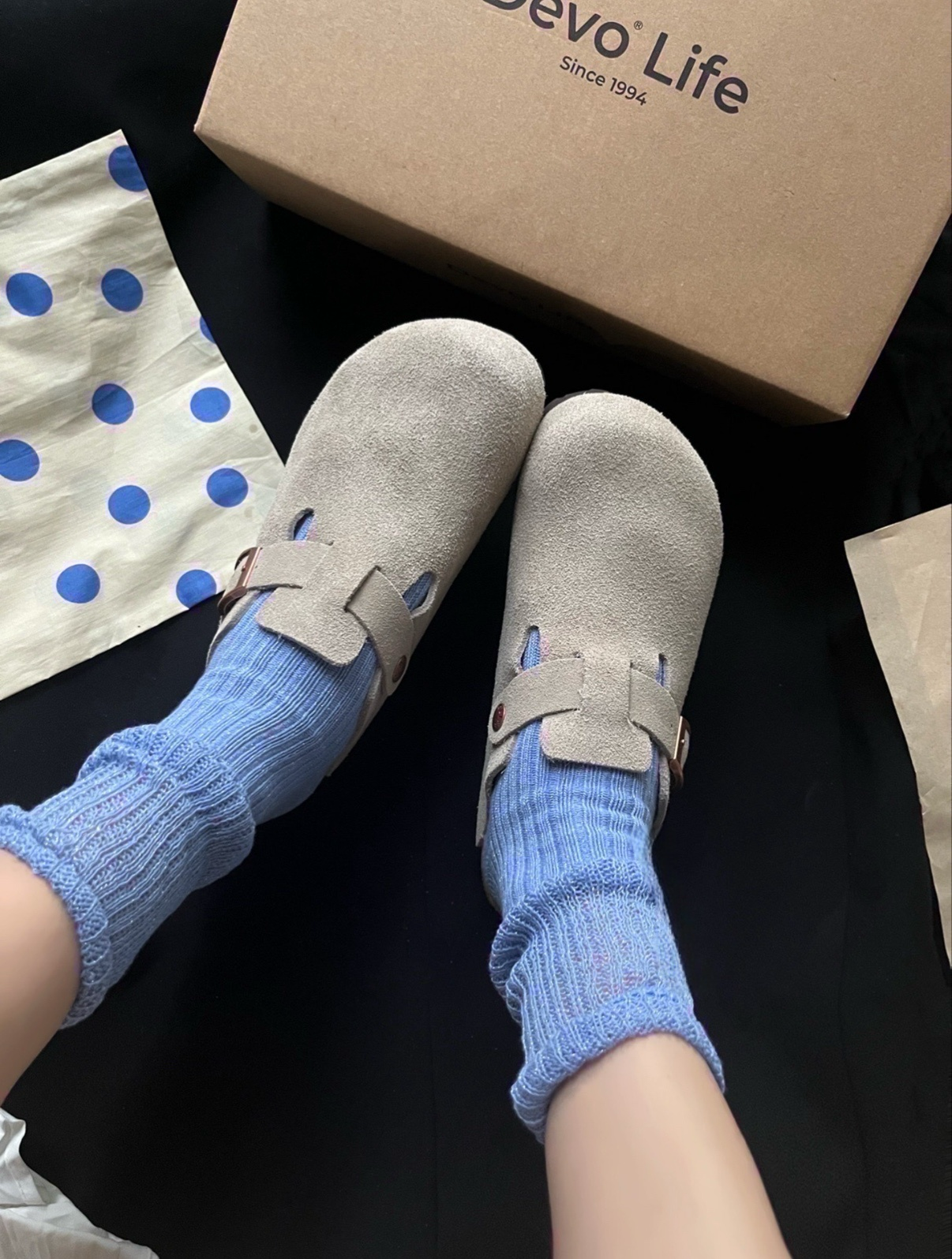 零碼現貨出清灰色25公分 Devo Life 勃肯鞋 拖鞋 穆勒鞋 包頭鞋 軟木底 涼拖鞋 懶人鞋 麂皮 /現貨