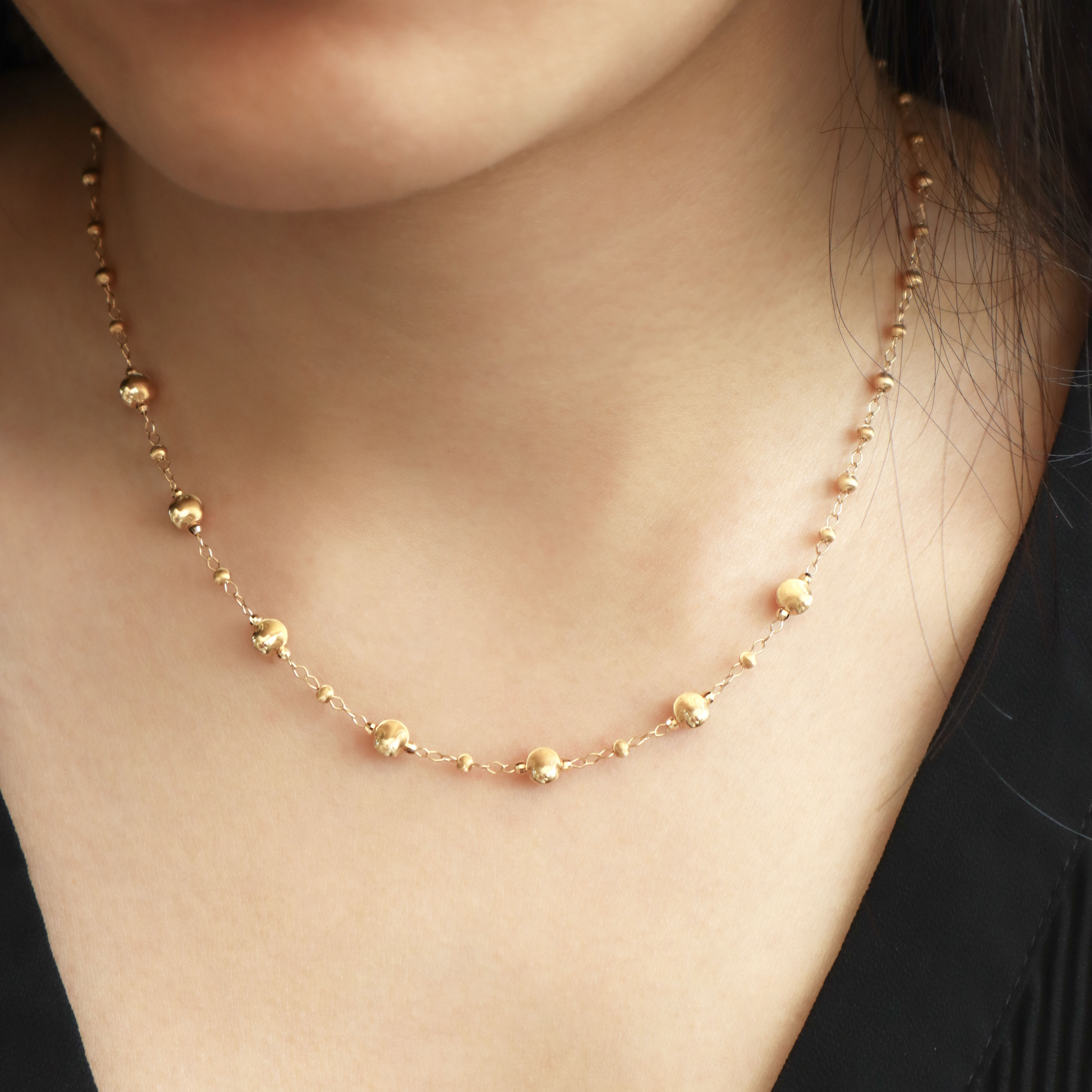 18K/日本設計款系列-髮絲紋光澤串珠項鍊