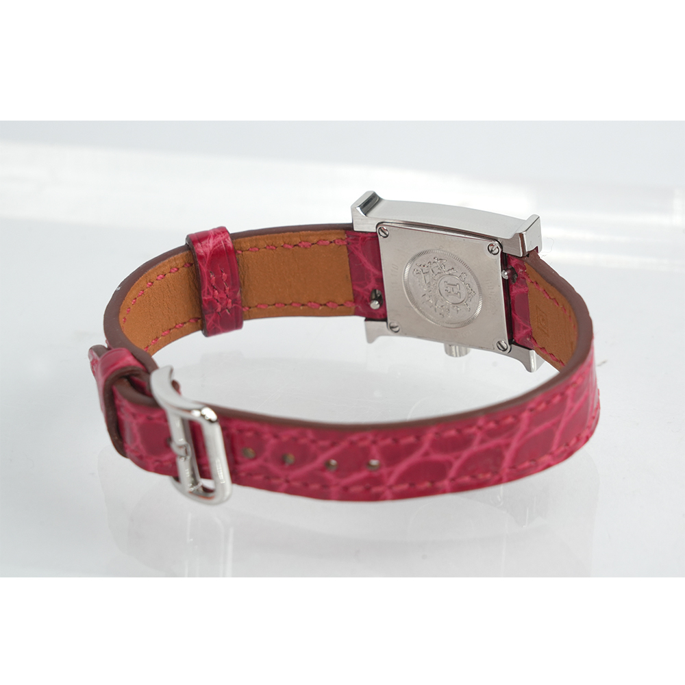 【HERMES】Heure H 鱷魚皮錶帶帶鑽女錶 21mm (紅色)W037890WW 00